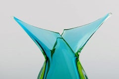 Murano Vase in Turquoise Mouth Blown Art Glass, Italian Design, 1960s
