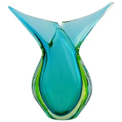 Murano Vase in Turquoise Mouth Blown Art Glass, Italian Design, 1960s