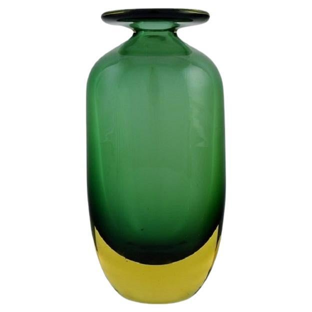 Murano Round Green Art Glass and Blown Glass Italian Vase, 1980 at 1stDibs