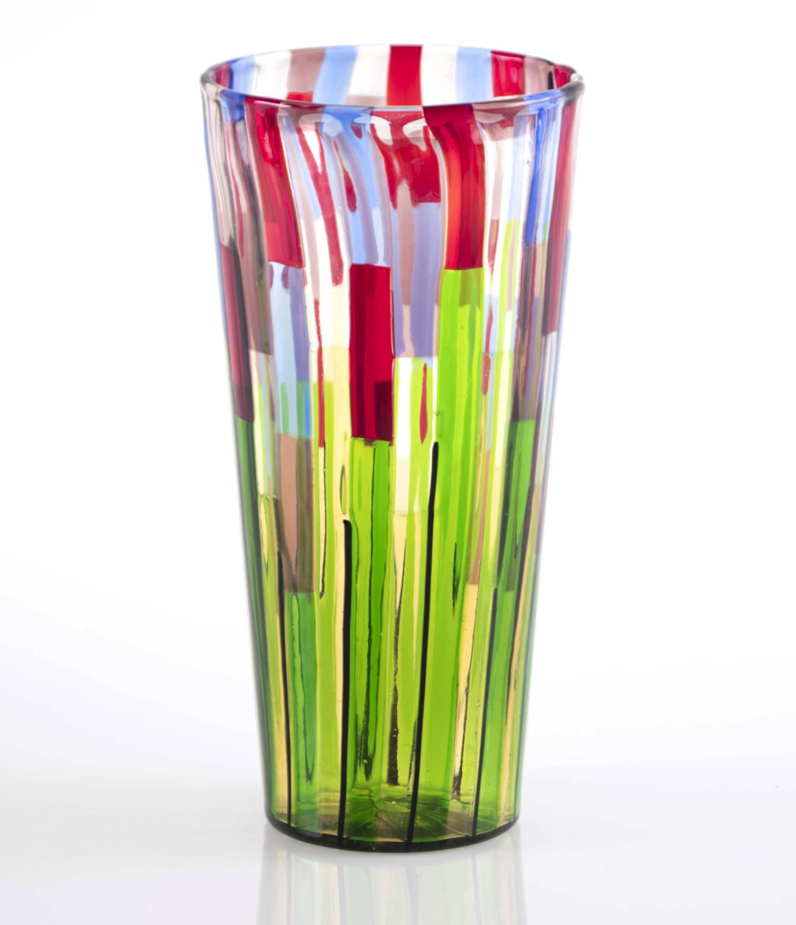 Vase de Murano chef-d'œuvre:: champ fleuri avec coquelicots et lavande:: signé en vente 4