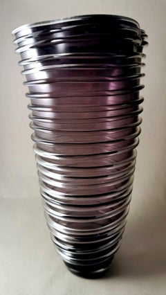 Murano Vase Purple Glass Irregular Shape And Glassy Threads On The Surface