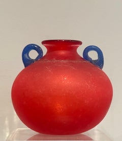 MURANO Vase Red Scavo by Franco MORETTI Signed