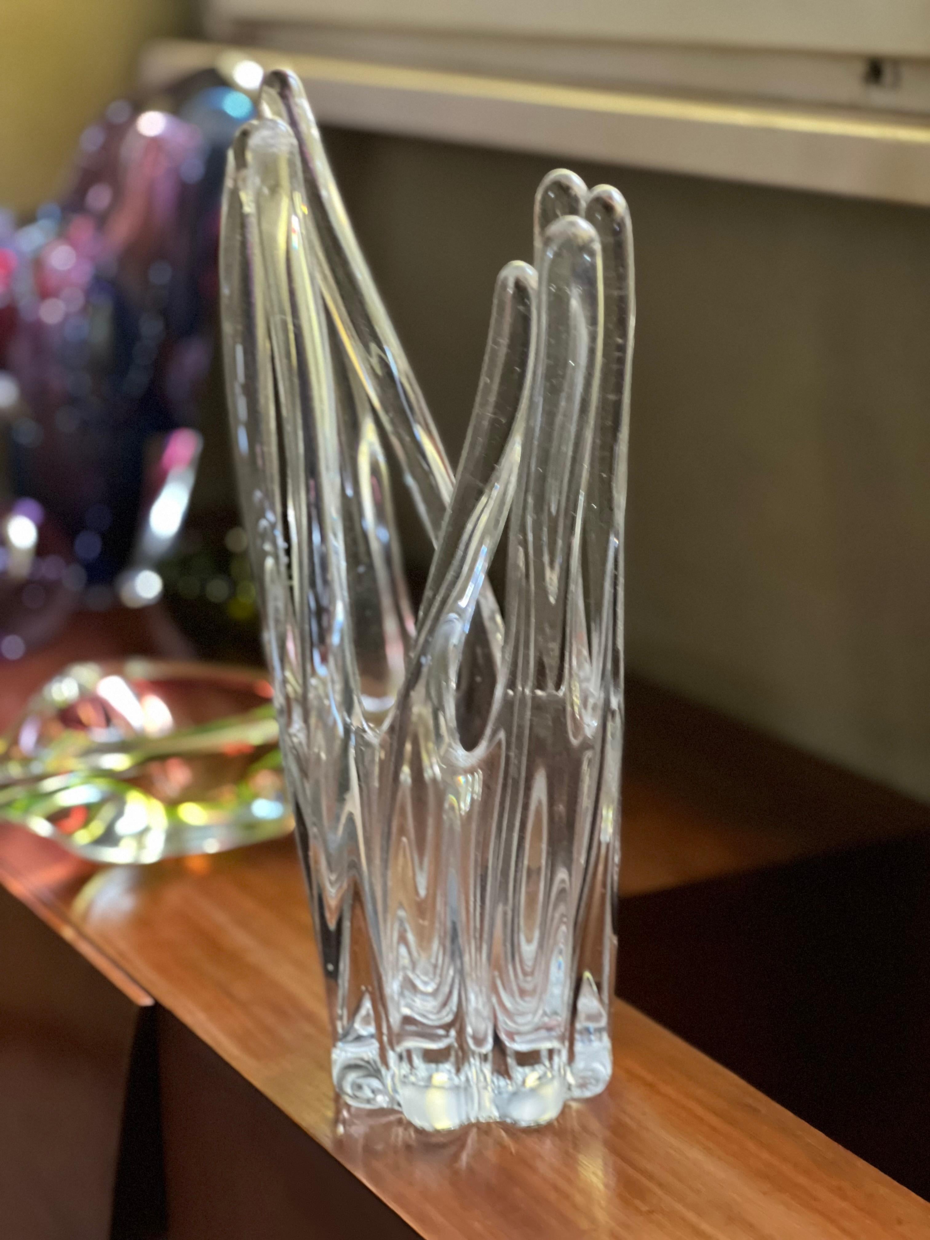Vase de Murano - Sculpture en verre transparent soufflé à la main en vente 3