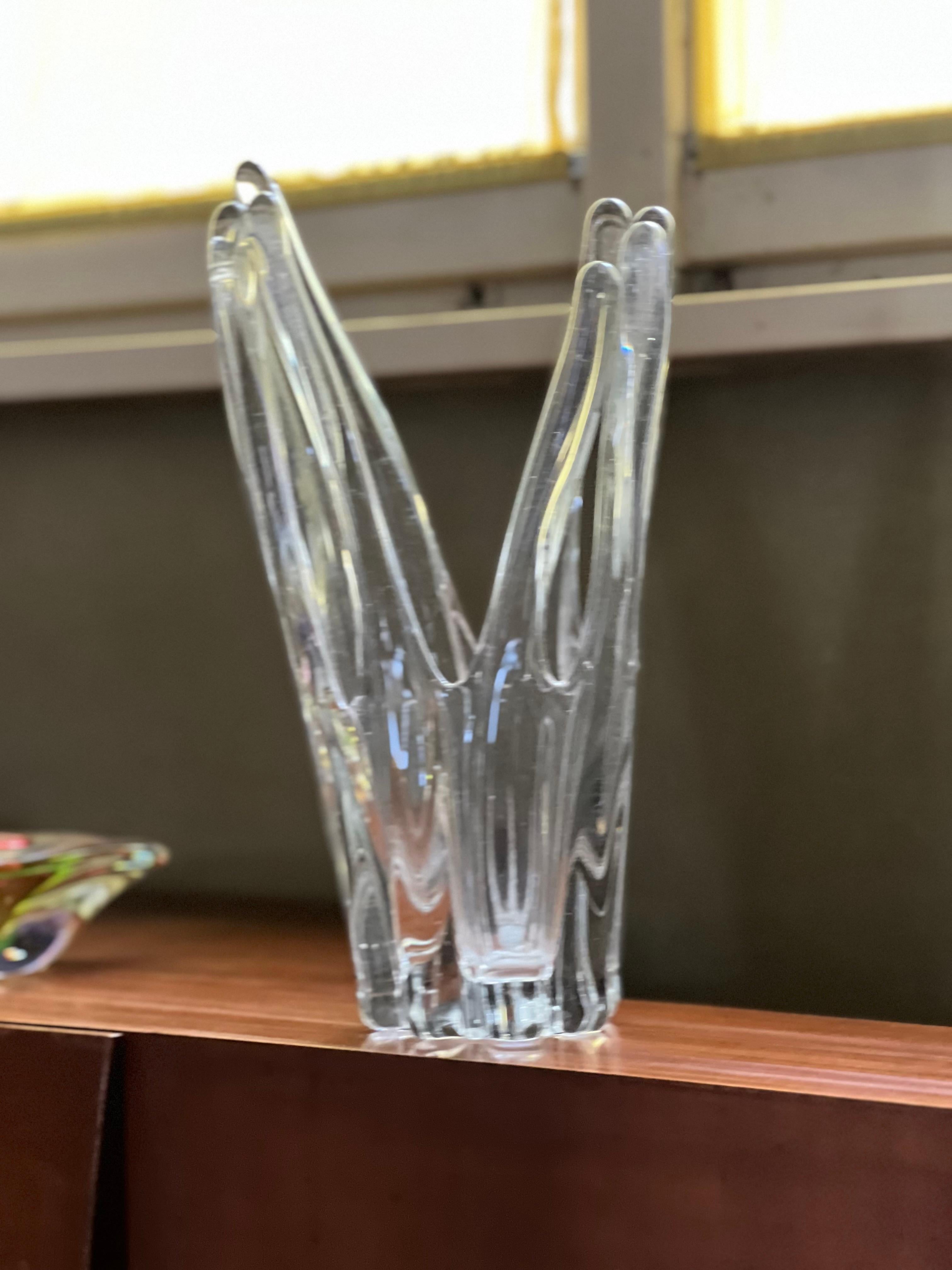 Vase de Murano - Sculpture en verre transparent soufflé à la main en vente 1