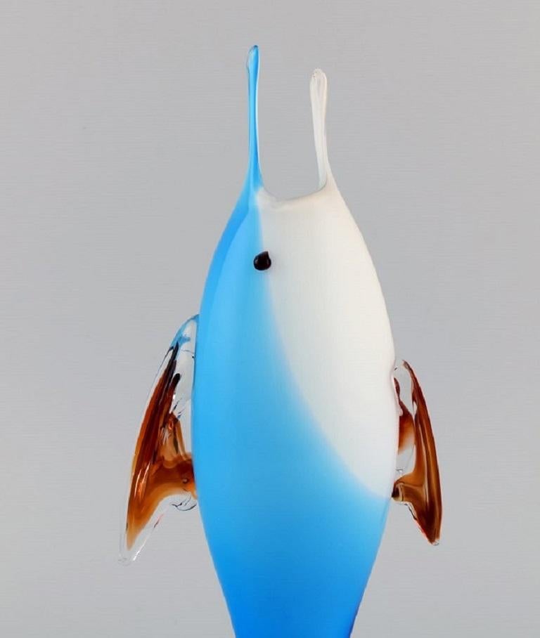 Art Deco Murano Vase / Sculpture in Mouth-Blown Art Glass, Fish, Italian Design, 1960s For Sale