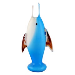 Murano Vase / Sculpture in Mouth-Blown Art Glass, Fish, Italian Design, 1960s