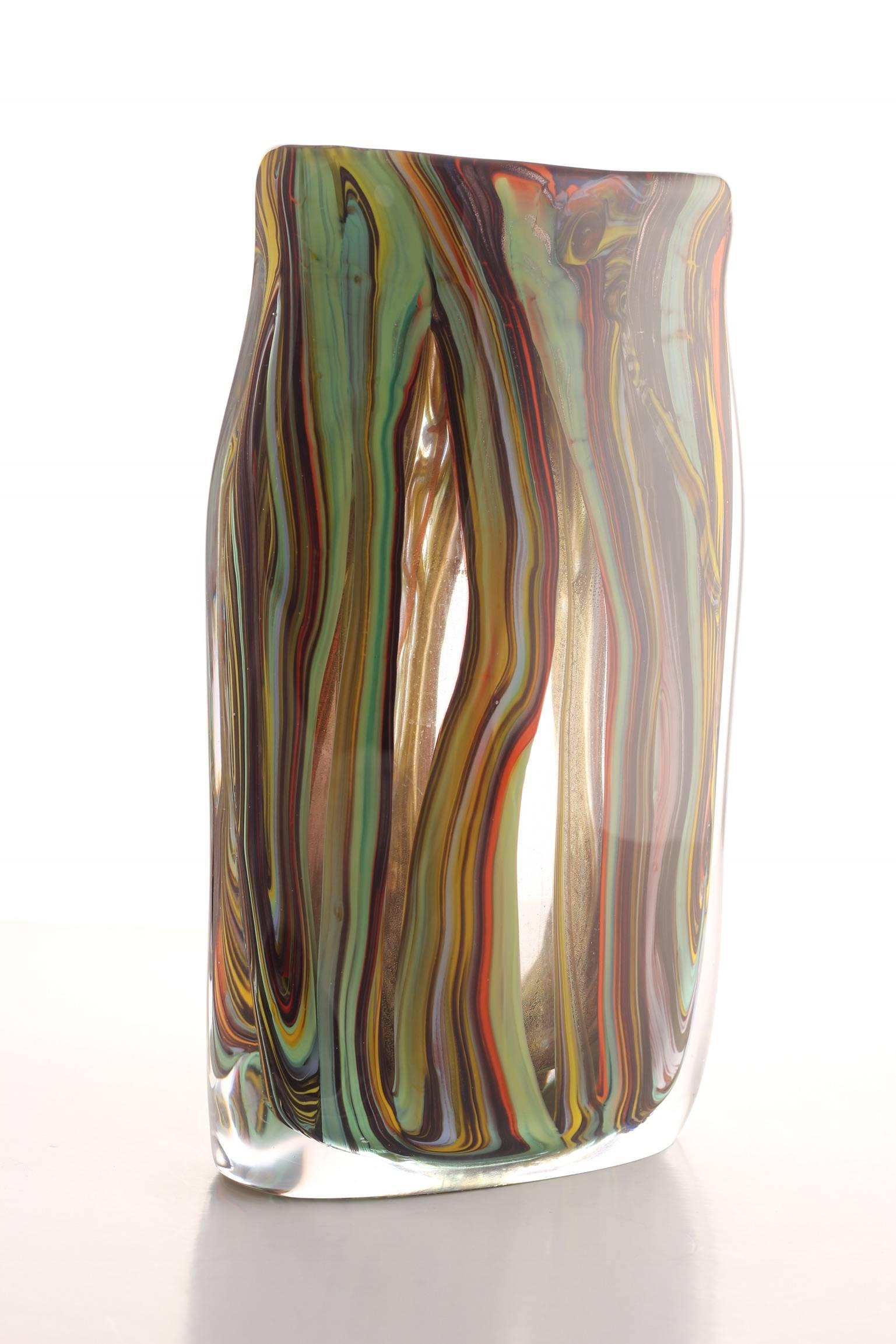 Murano Vase Signed Colored and Gold Vase by Giuliano Tosi In Excellent Condition In London, GB