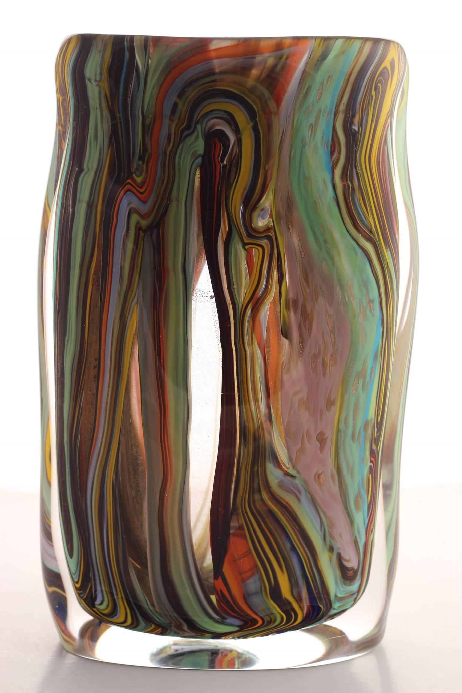 Late 20th Century Murano Vase Signed Colored and Gold Vase by Giuliano Tosi