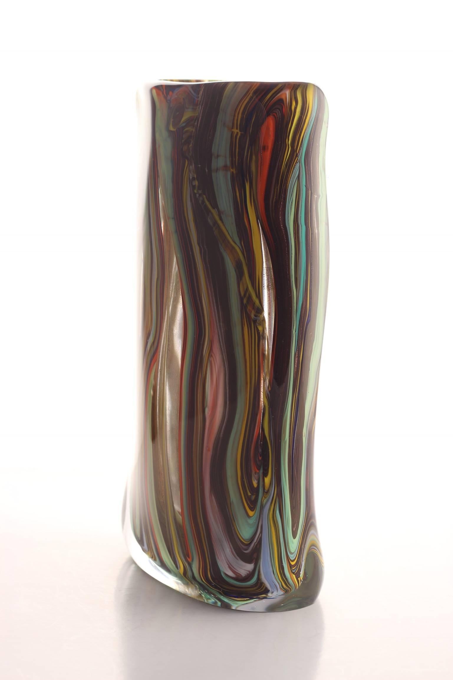 Art Glass Murano Vase Signed Colored and Gold Vase by Giuliano Tosi