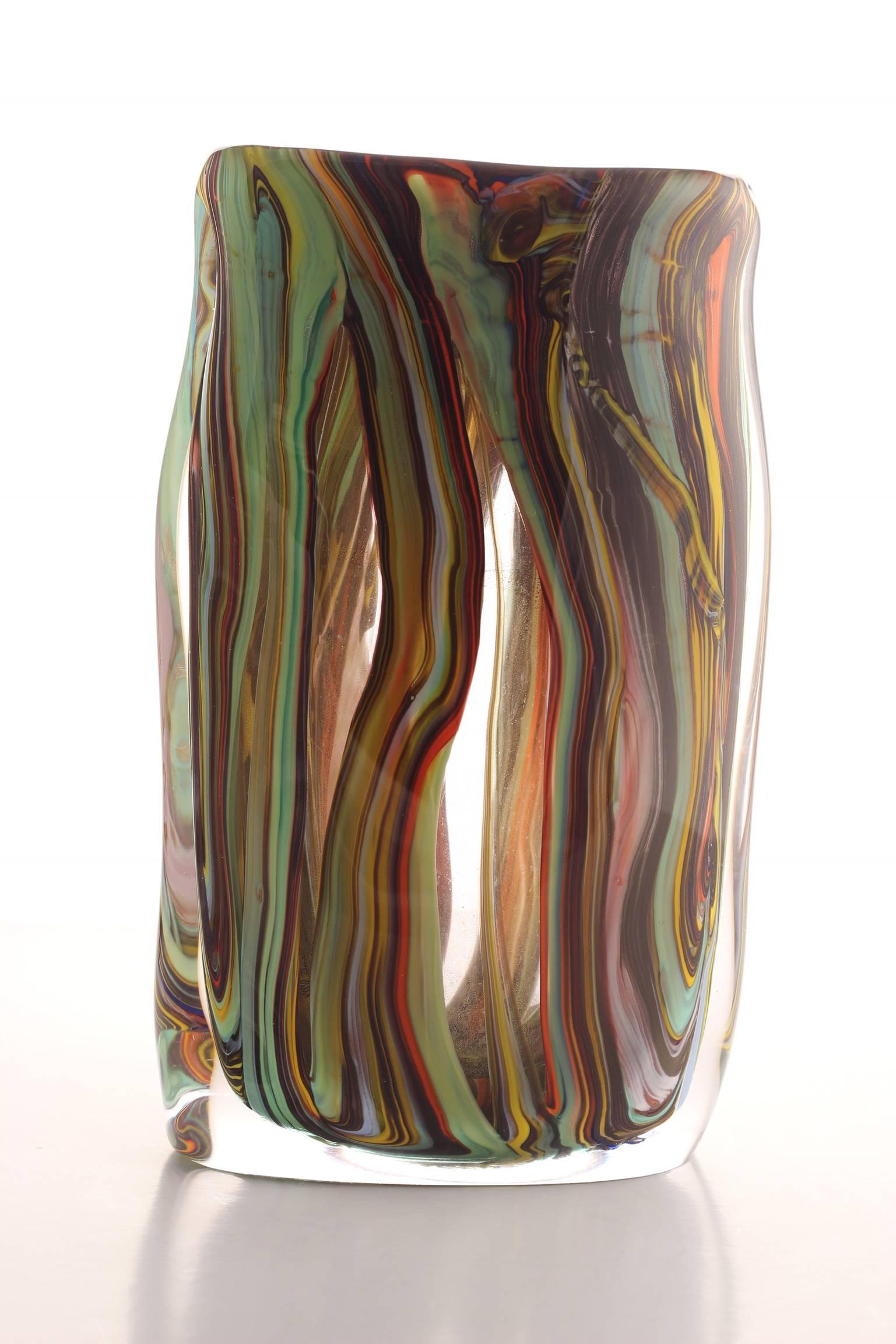 Murano Vase Signed Colored and Gold Vase by Giuliano Tosi 1