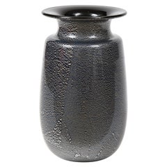 Vintage Murano Glass Silver Leaf on Black Glass Vase