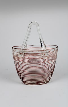 Murano Vase vintage Art Glass Hand blown Clear & Red Purse Italy 1970