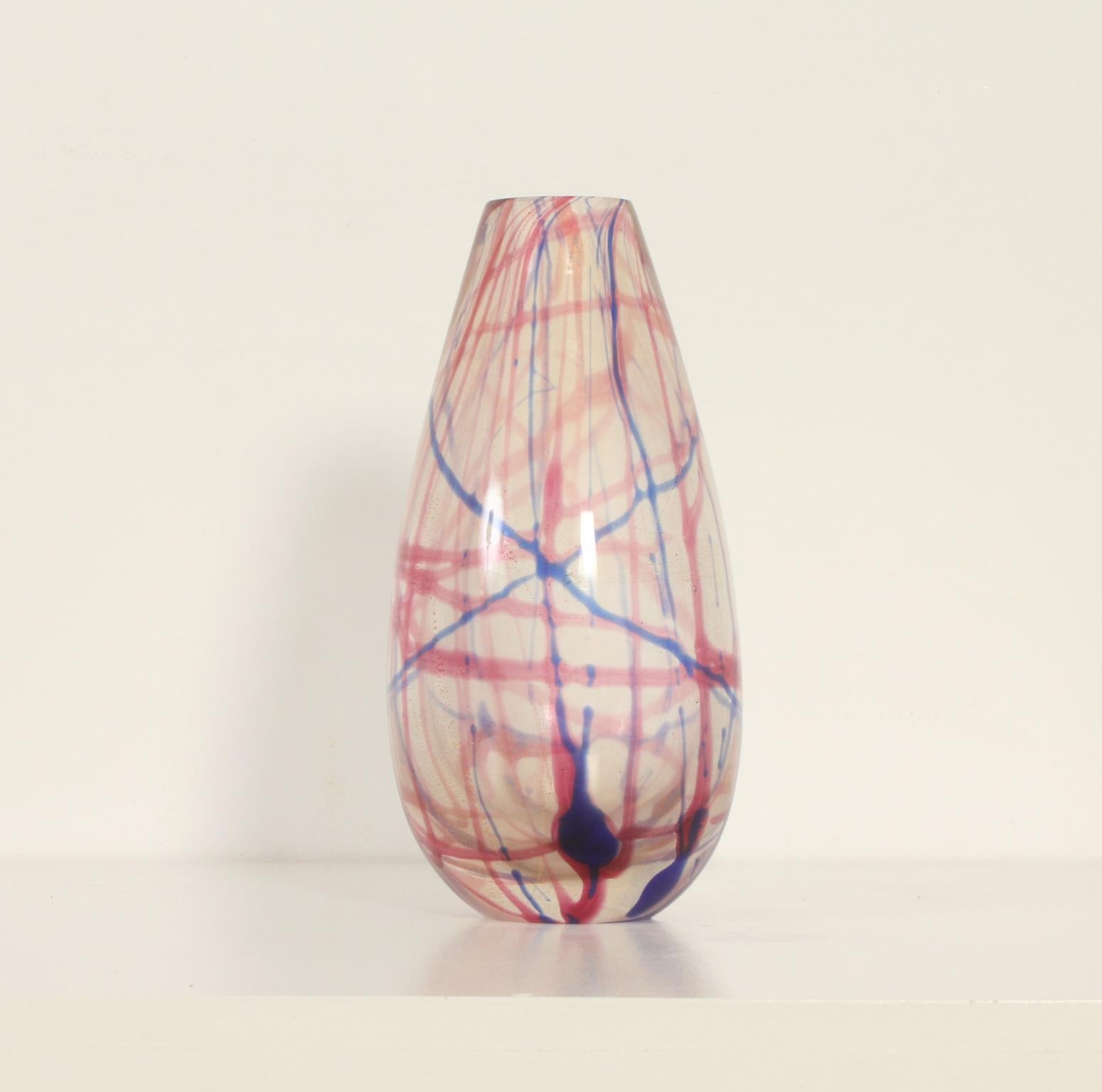 Mid-Century Modern Murano Vase with Colored Lines, Italy, 1950's For Sale