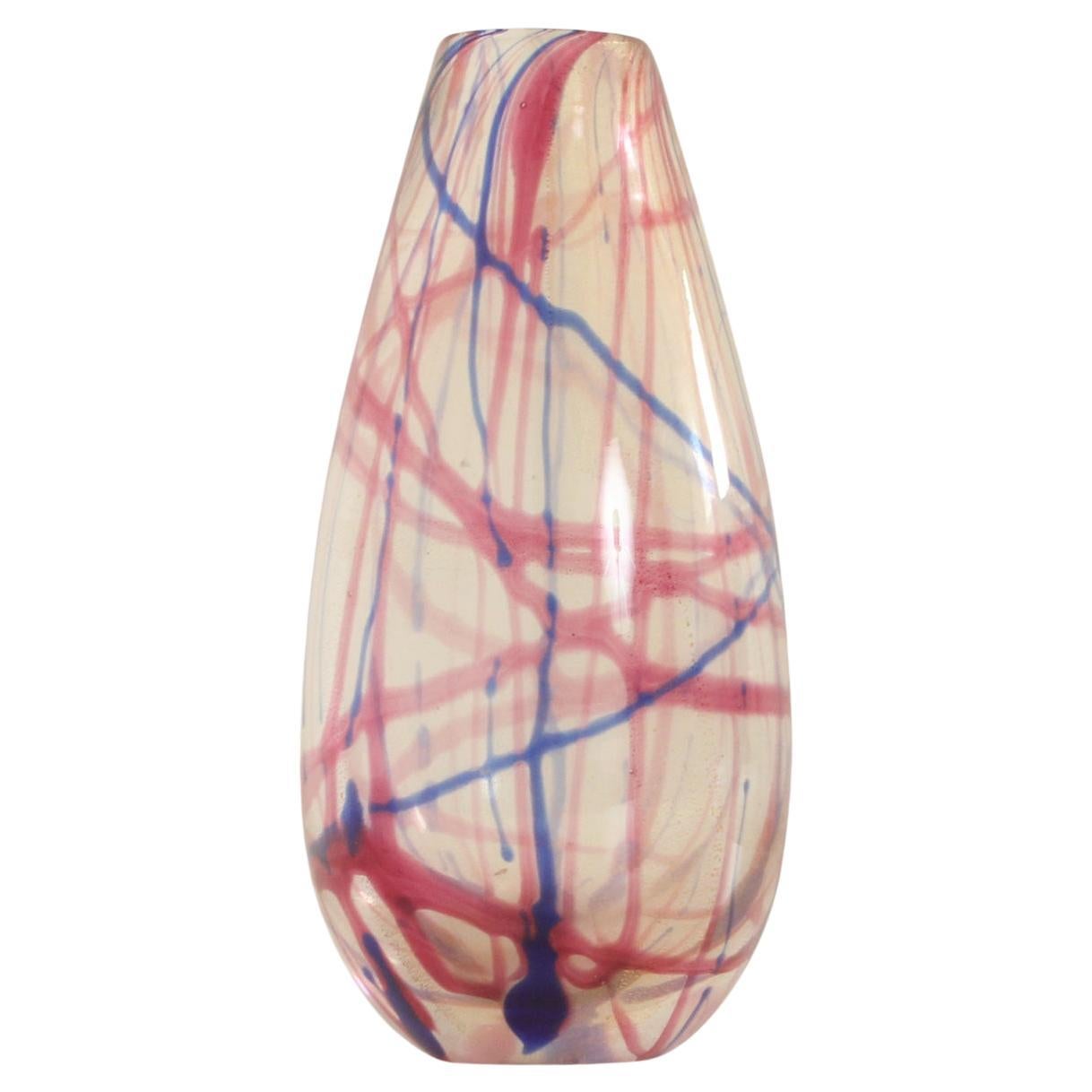 Murano Vase with Colored Lines, Italy, 1950's For Sale