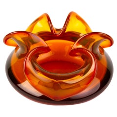 Vintage Murano Venetian Amber Glass Bowl 