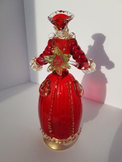 Murano Venetian Art Glass Figurine Woman Sculpture Baroque Victorian Red Gold