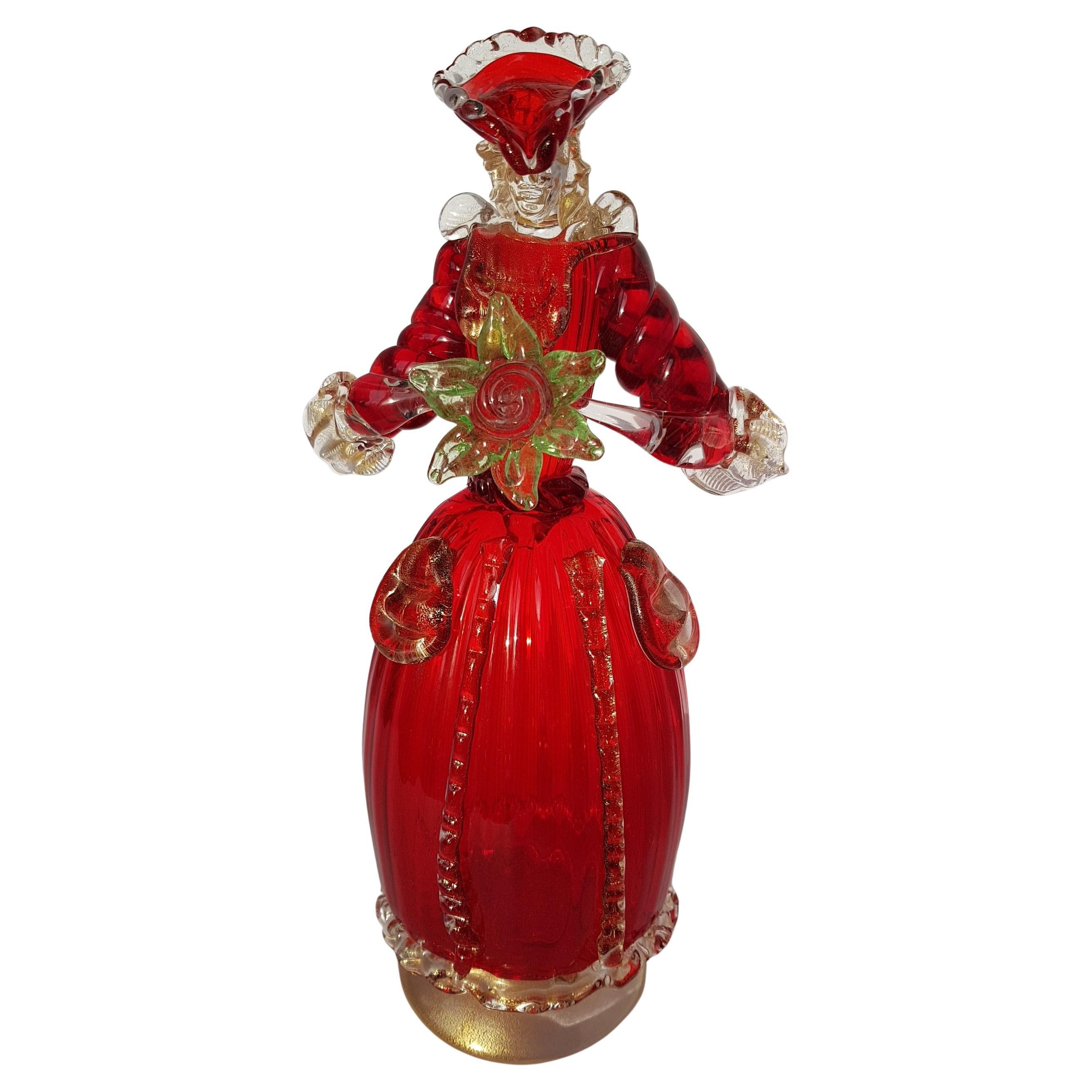 Murano Venetian Art Glass Figurine Woman Sculpture Baroque Victorian Red Gold