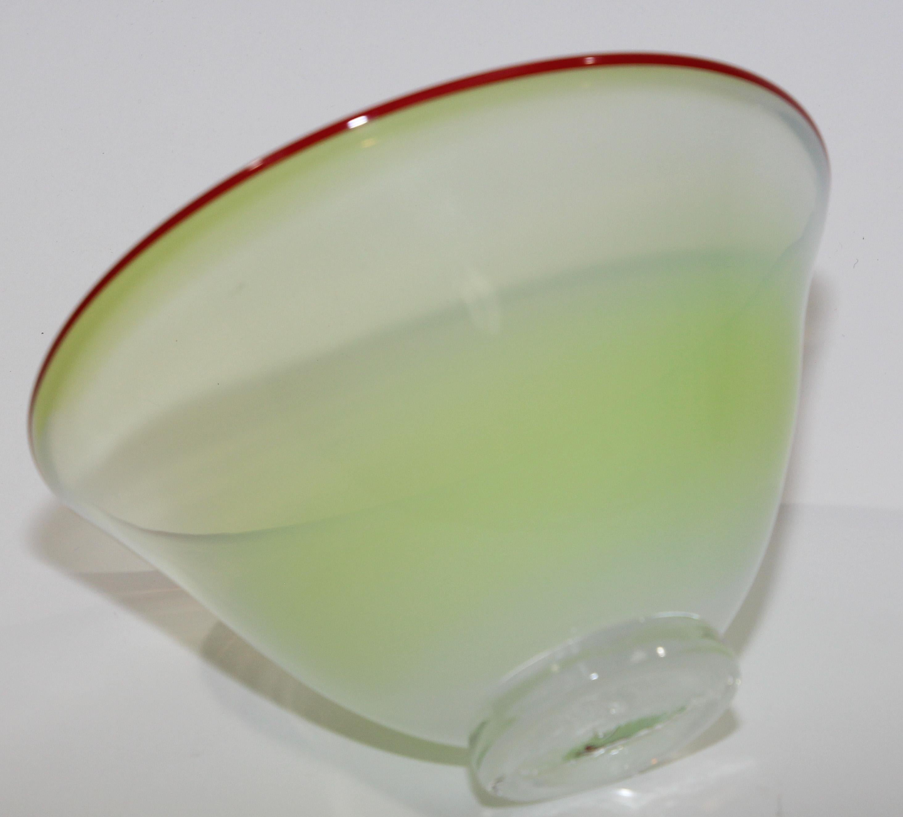 20th Century Murano Venetian Art Glass Jade Footed Bowl For Sale