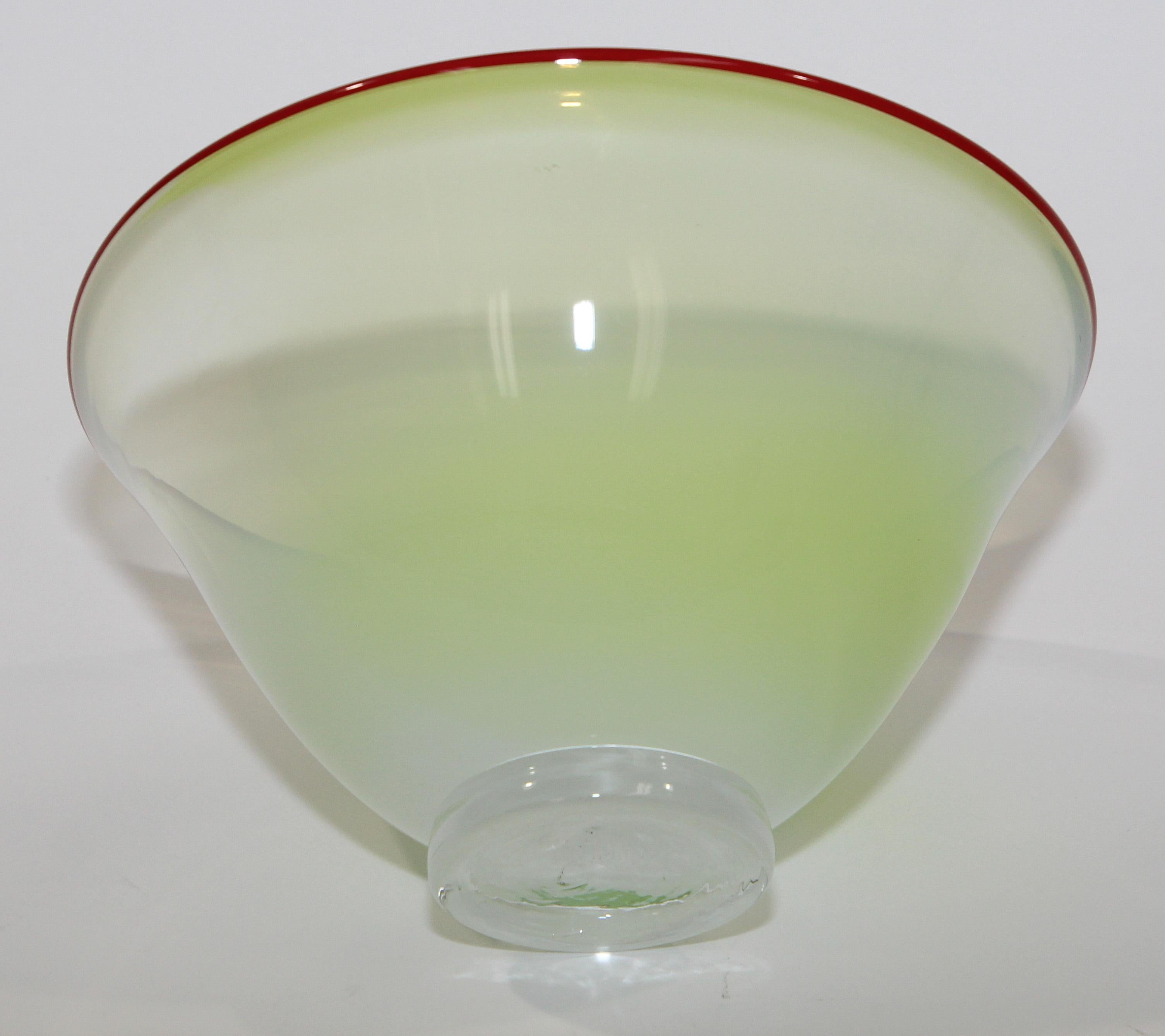 Murano Venetian Art Glass Jade Footed Bowl For Sale 1