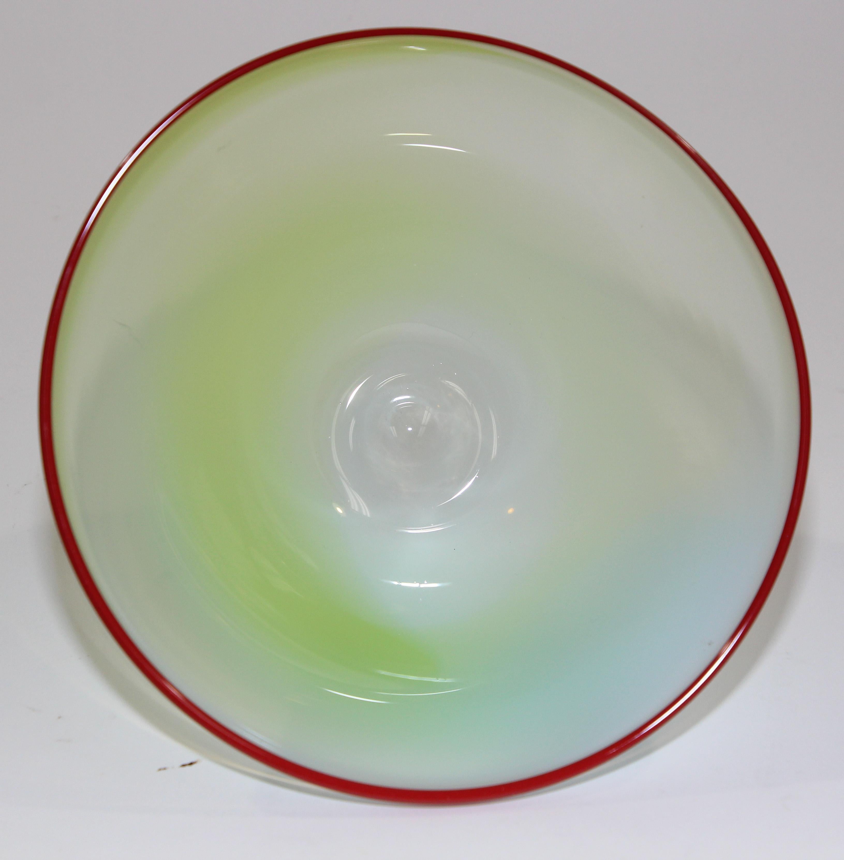 Murano Venetian Art Glass Jade Footed Bowl For Sale 2