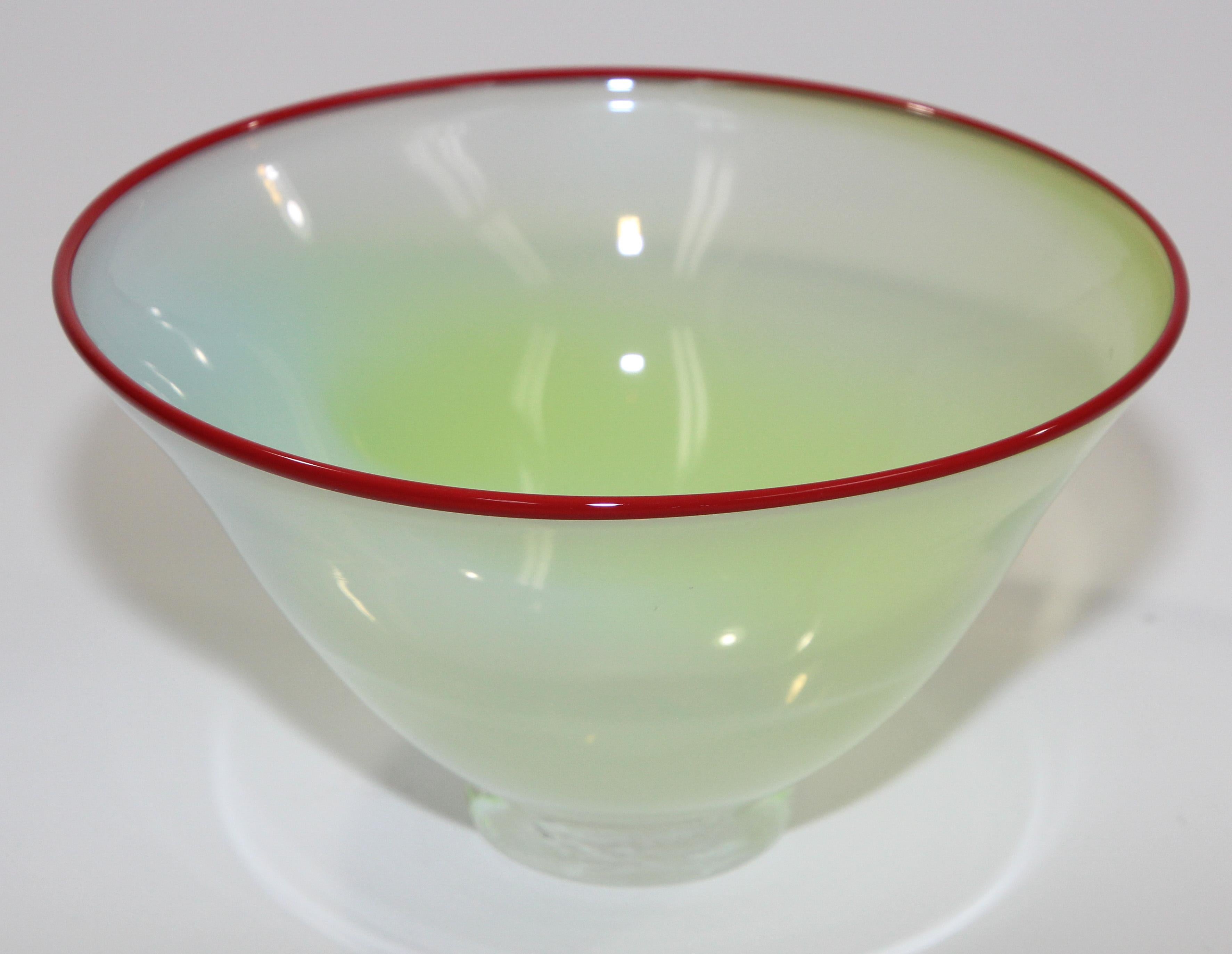 Murano Venetian Art Glass Jade Footed Bowl For Sale 3