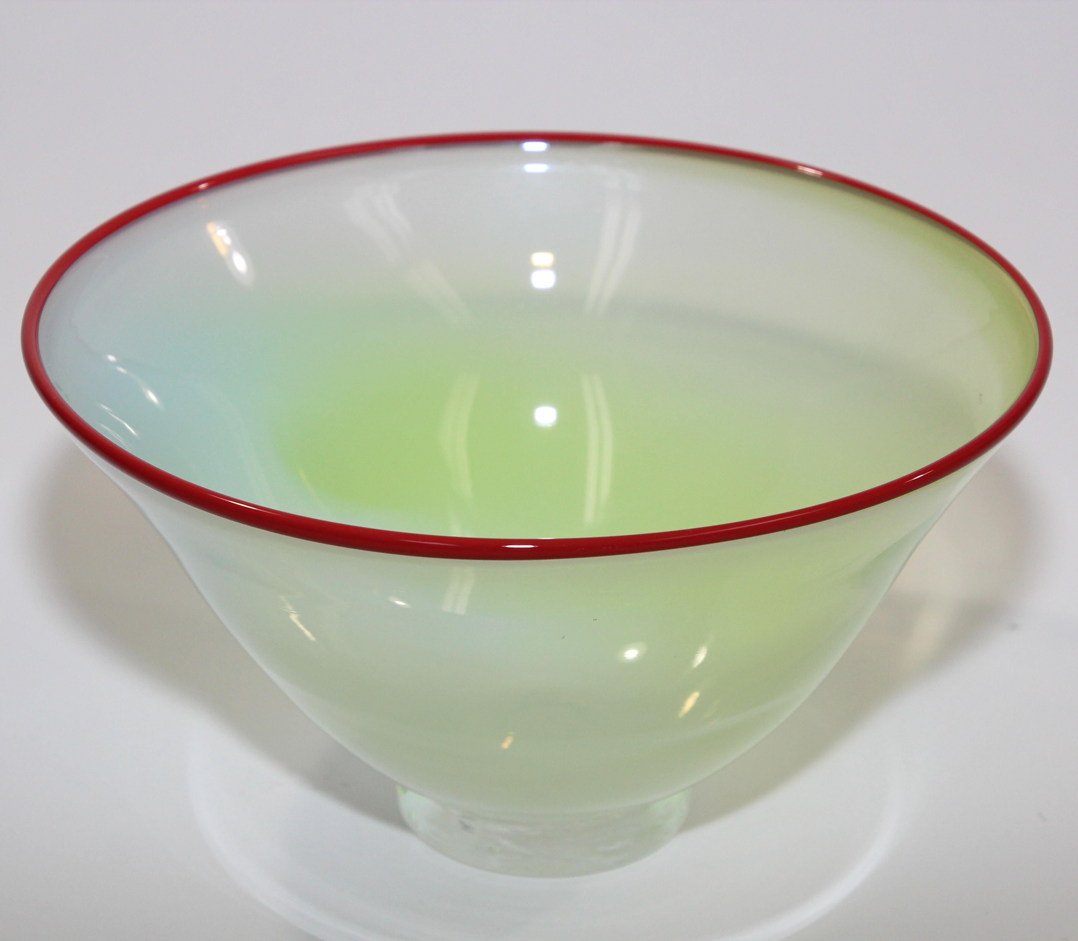 Mid-Century Modern Murano Venetian Art Glass Jade Footed Bowl For Sale
