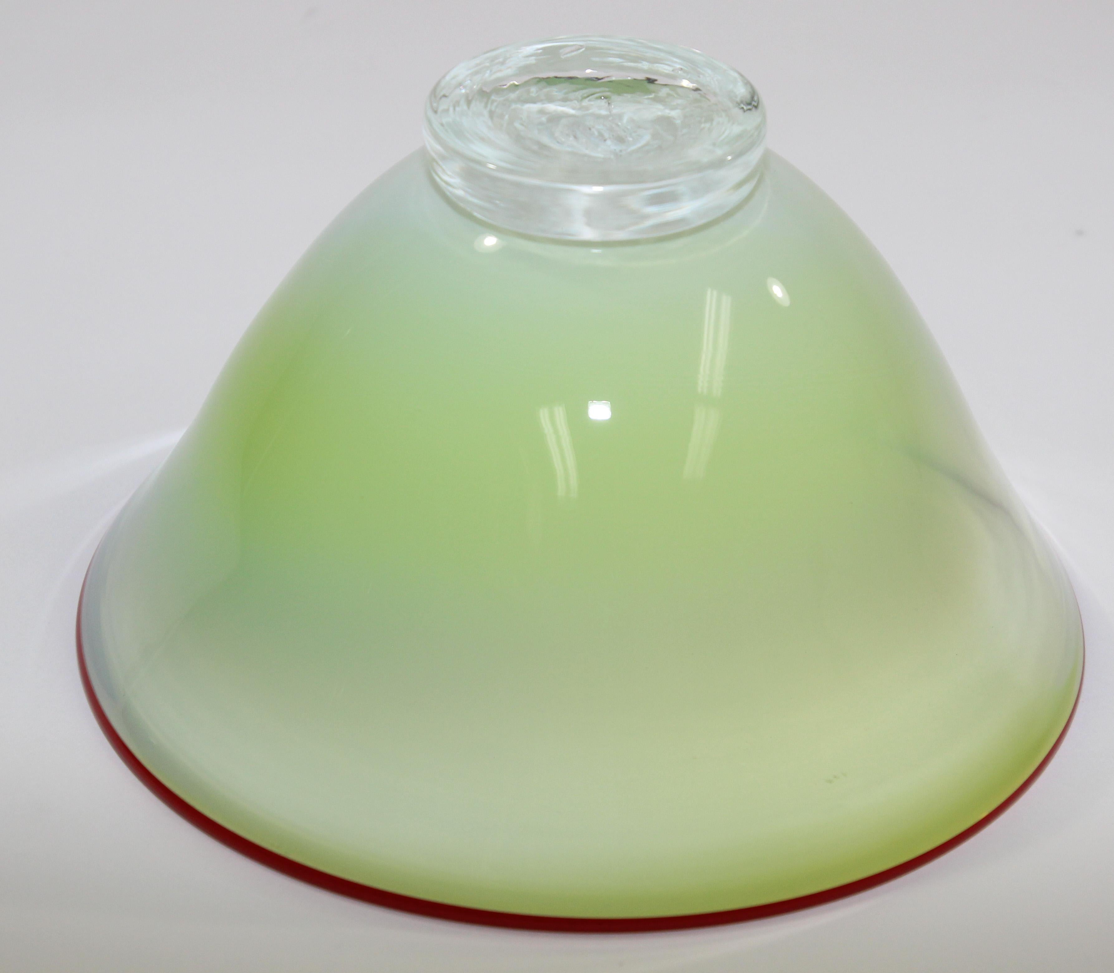 Hand-Crafted Murano Venetian Art Glass Jade Footed Bowl For Sale
