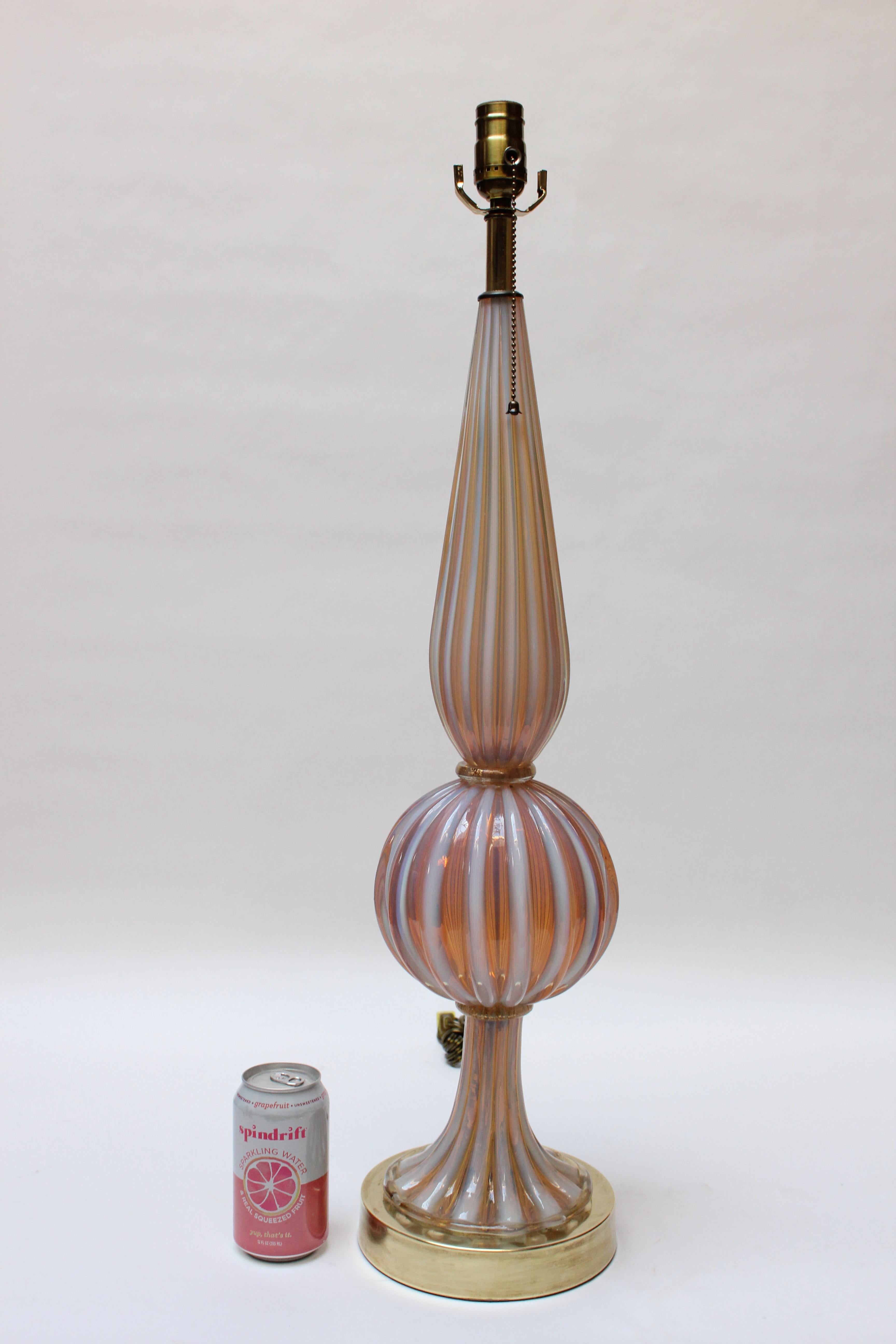 Hollywood Regency Murano Venetian Baluster Blown Translucent Glass Table Lamp For Sale