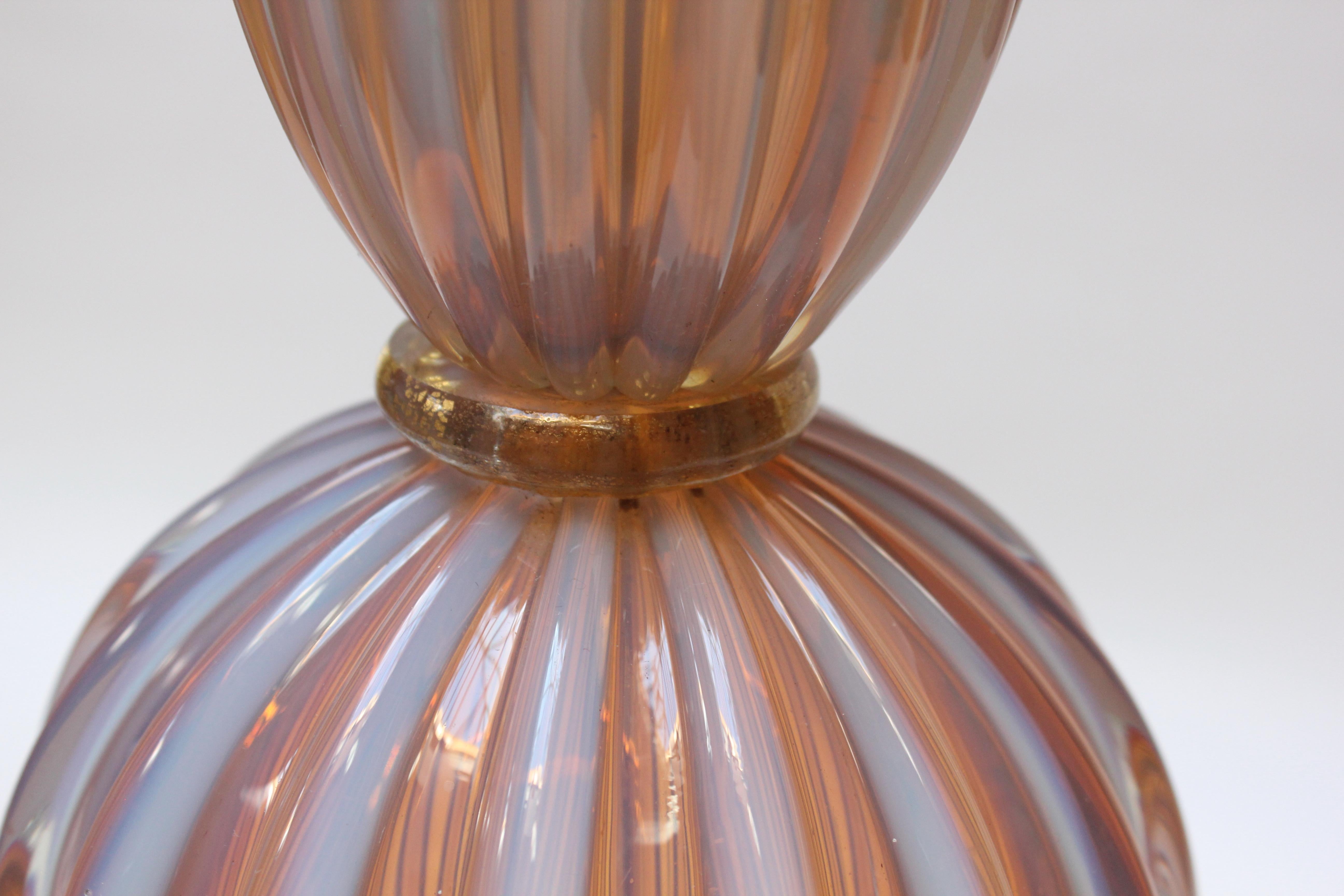 Brass Murano Venetian Baluster Blown Translucent Glass Table Lamp For Sale