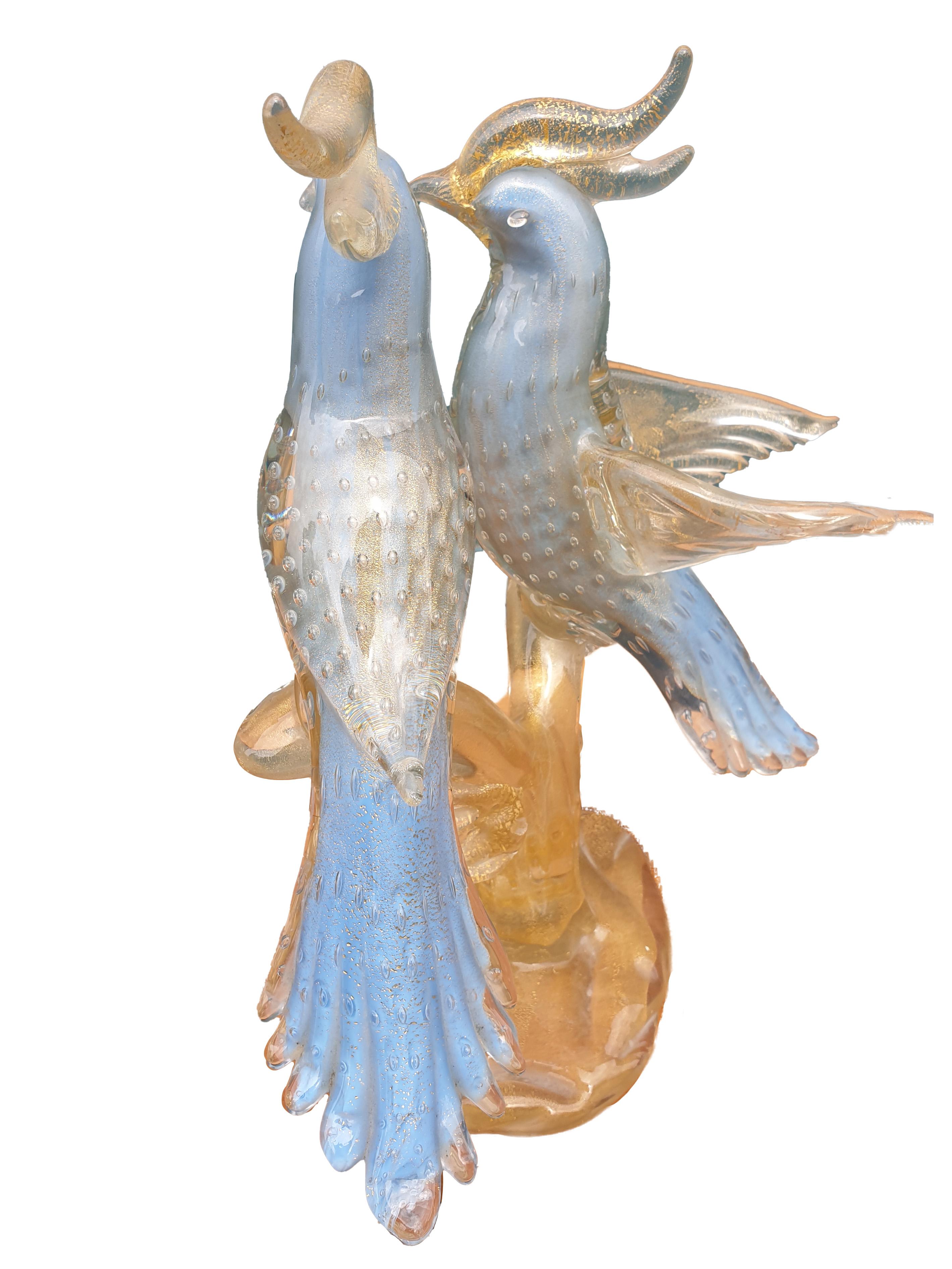 Murano Venetian Blue Gold Fleck Cockatoo Birds For Sale 3