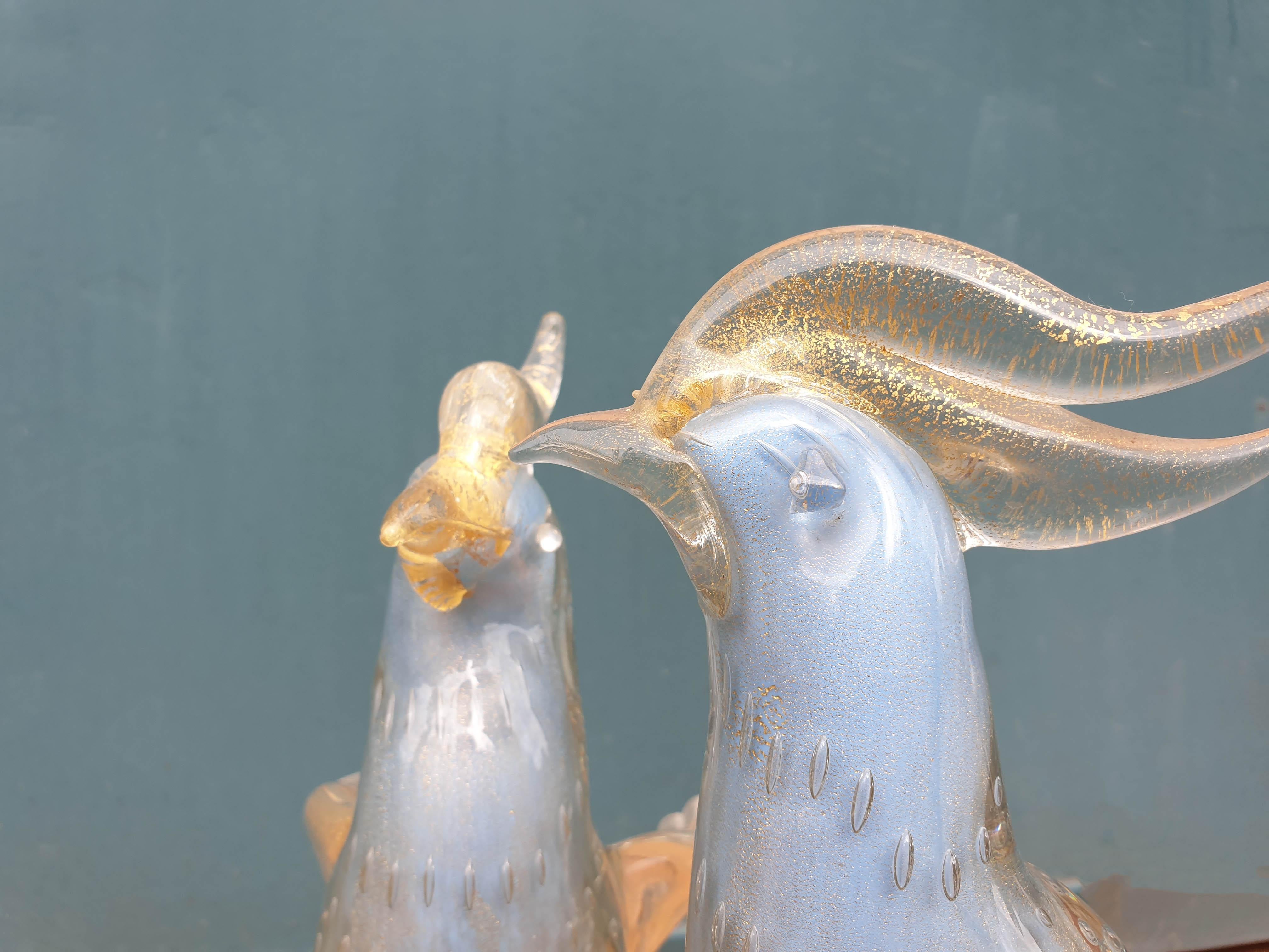 20th Century Murano Venetian Blue Gold Fleck Cockatoo Birds For Sale