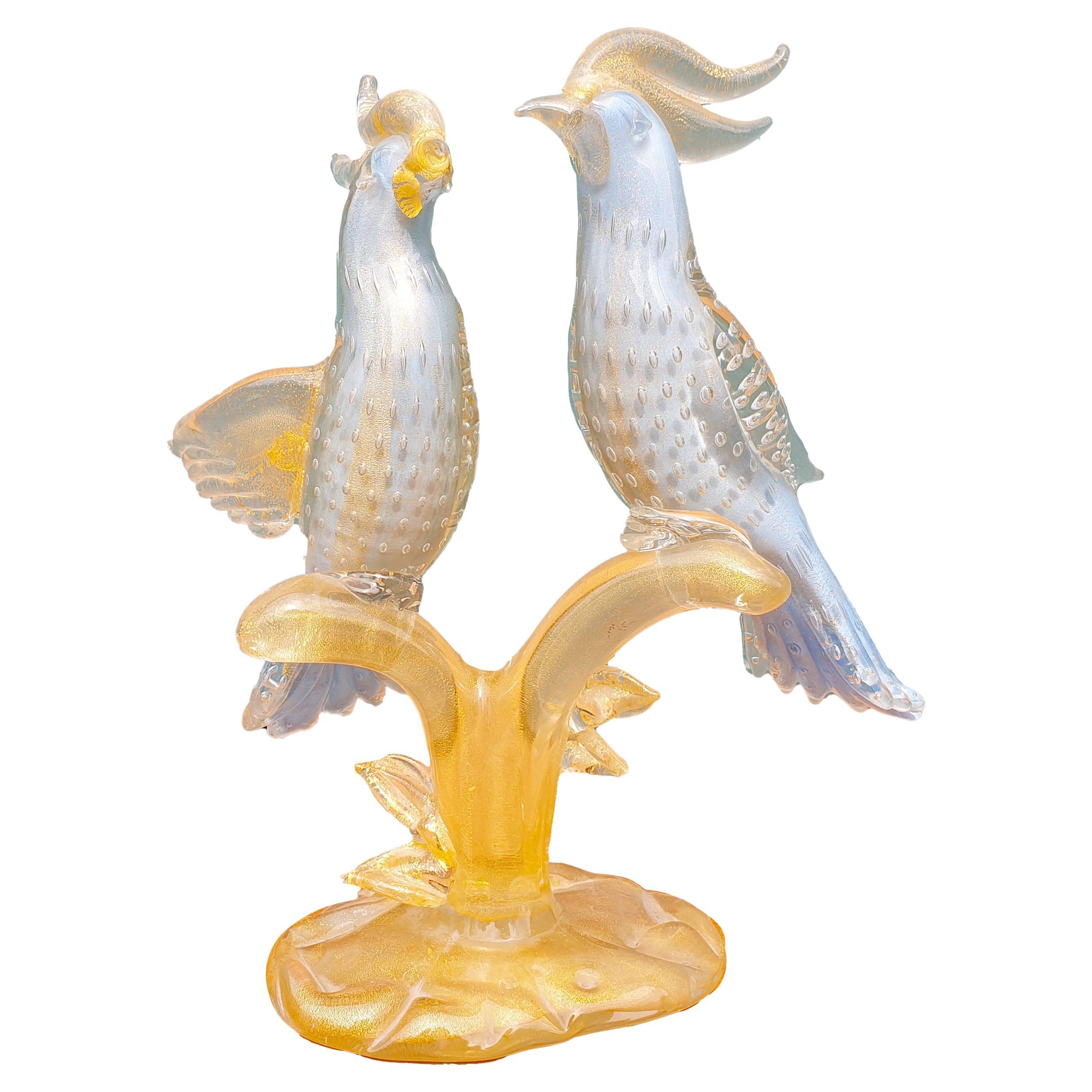 Murano Venetian Blue Gold Fleck Cockatoo Birds For Sale