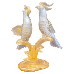 Murano Venetian Blue Gold Fleck Cockatoo Birds