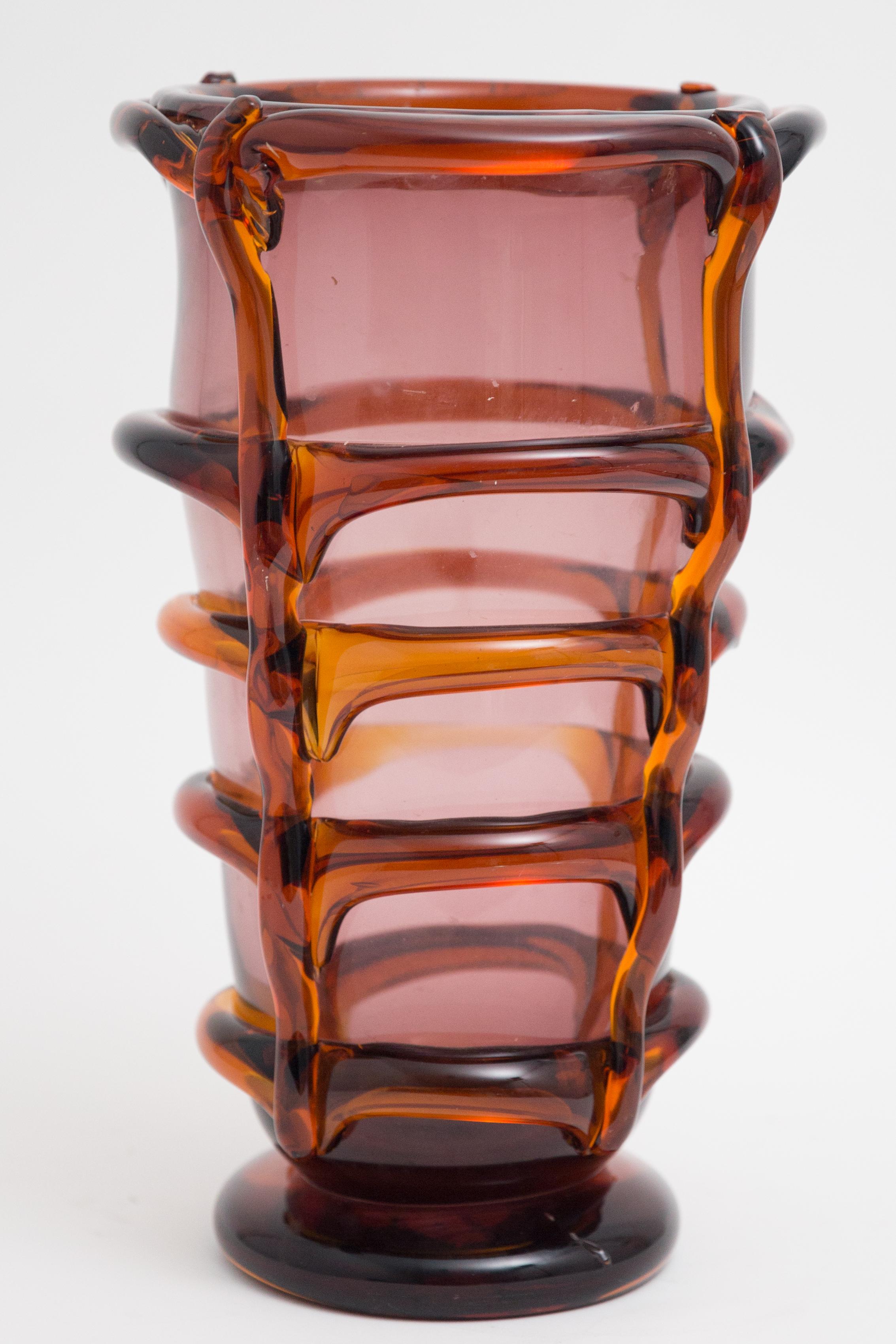 Murano/Venetian Flavio Poli Tall Hand Blown Art Glass Midcentury Vase In Good Condition In Hudson, NY