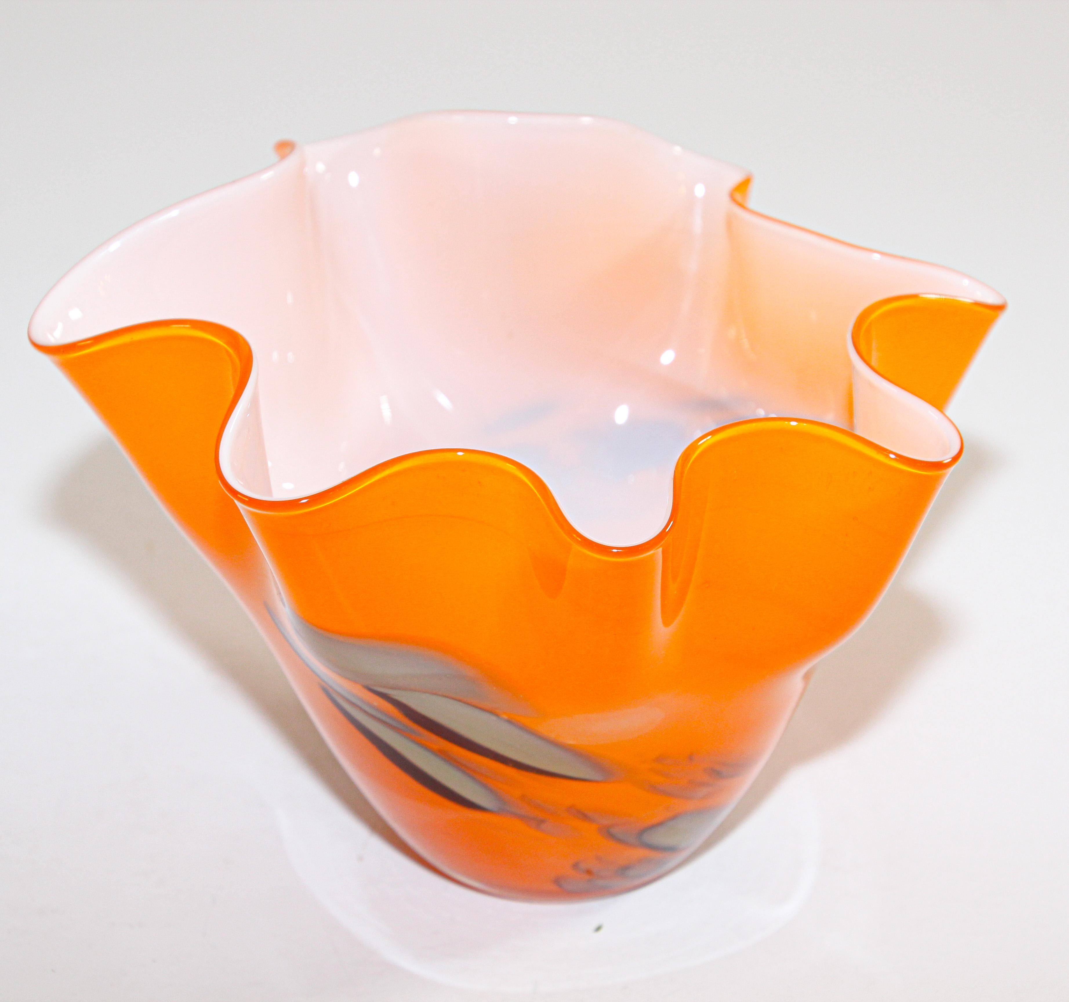 Blown Glass Murano Venetian Fulvio Bianconi Vase Orange Freeform Handkerchief For Sale