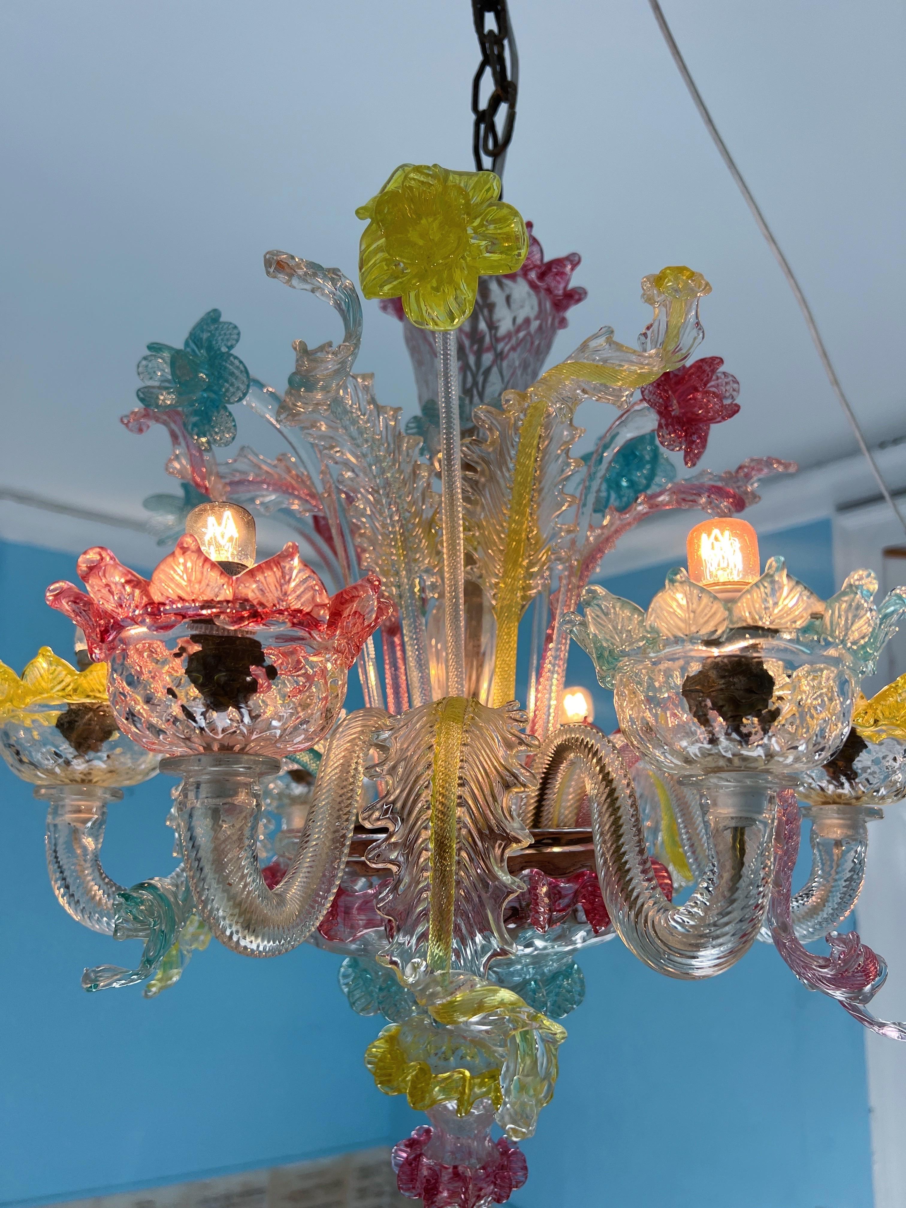 Minicandelabro de cristal de Murano Floral Rezzonico, años 30

Esta exquisita lámpara de araña es un ejemplo único de artesanía veneciana de la década de 1930. Fabricada íntegramente en cristal soplado de Murano, presenta una estructura central que