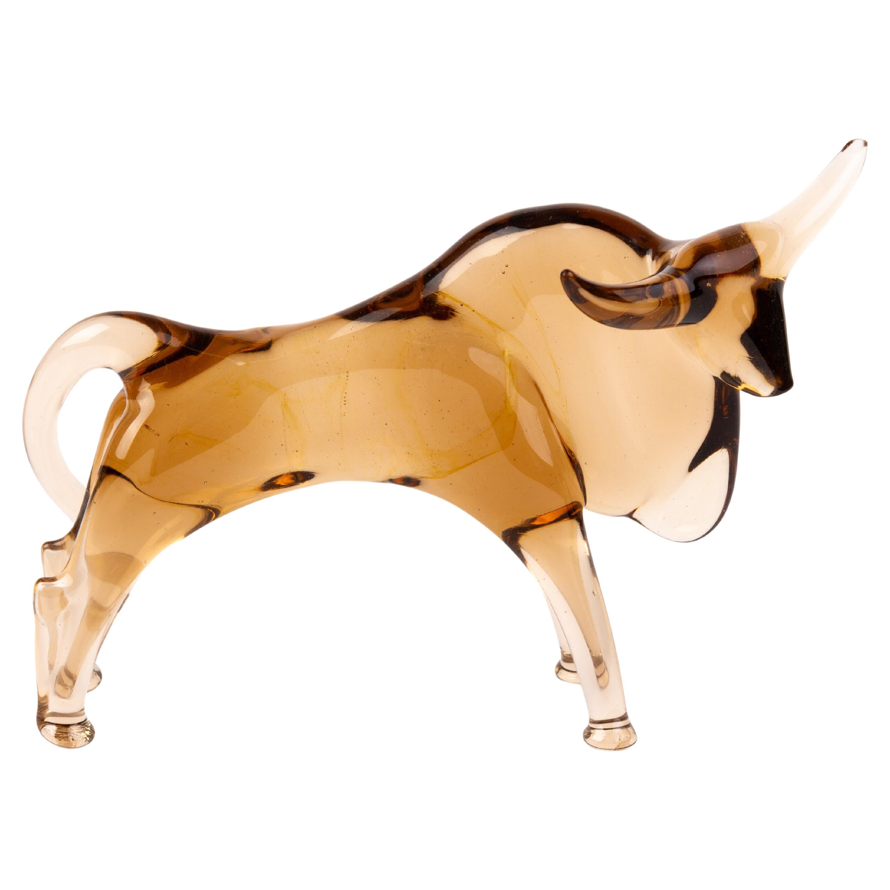 Murano Venetian Glass Designer Sculpture Bull For Sale