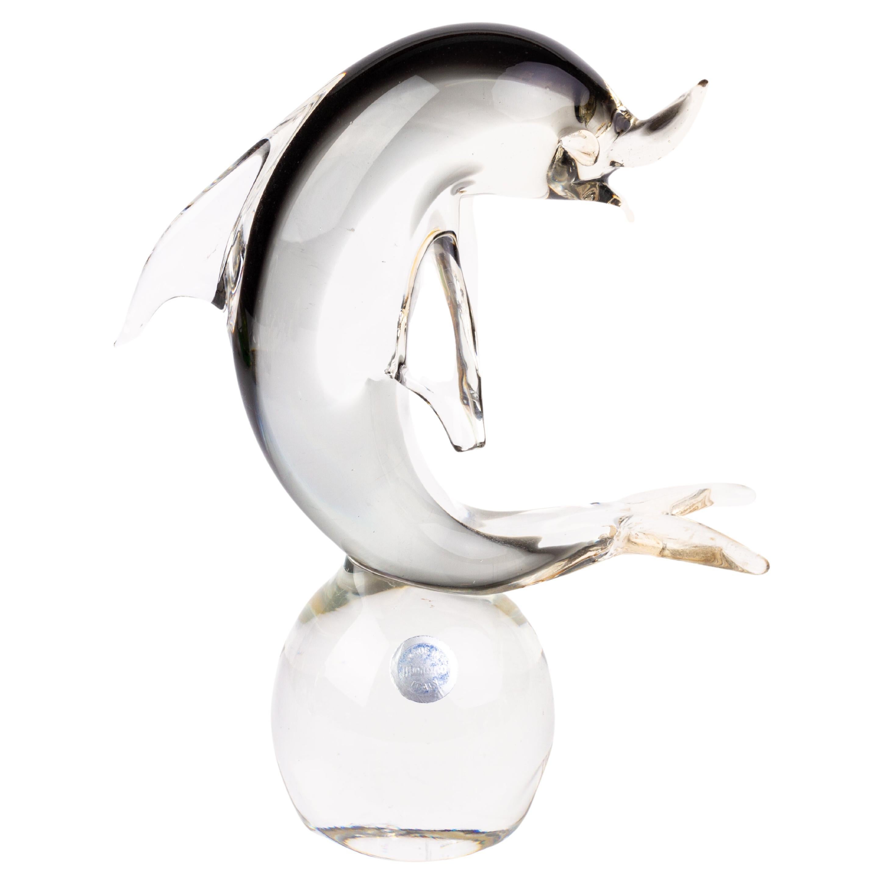 Murano Venetian Glass Designer Sculpture Dolphin For Sale