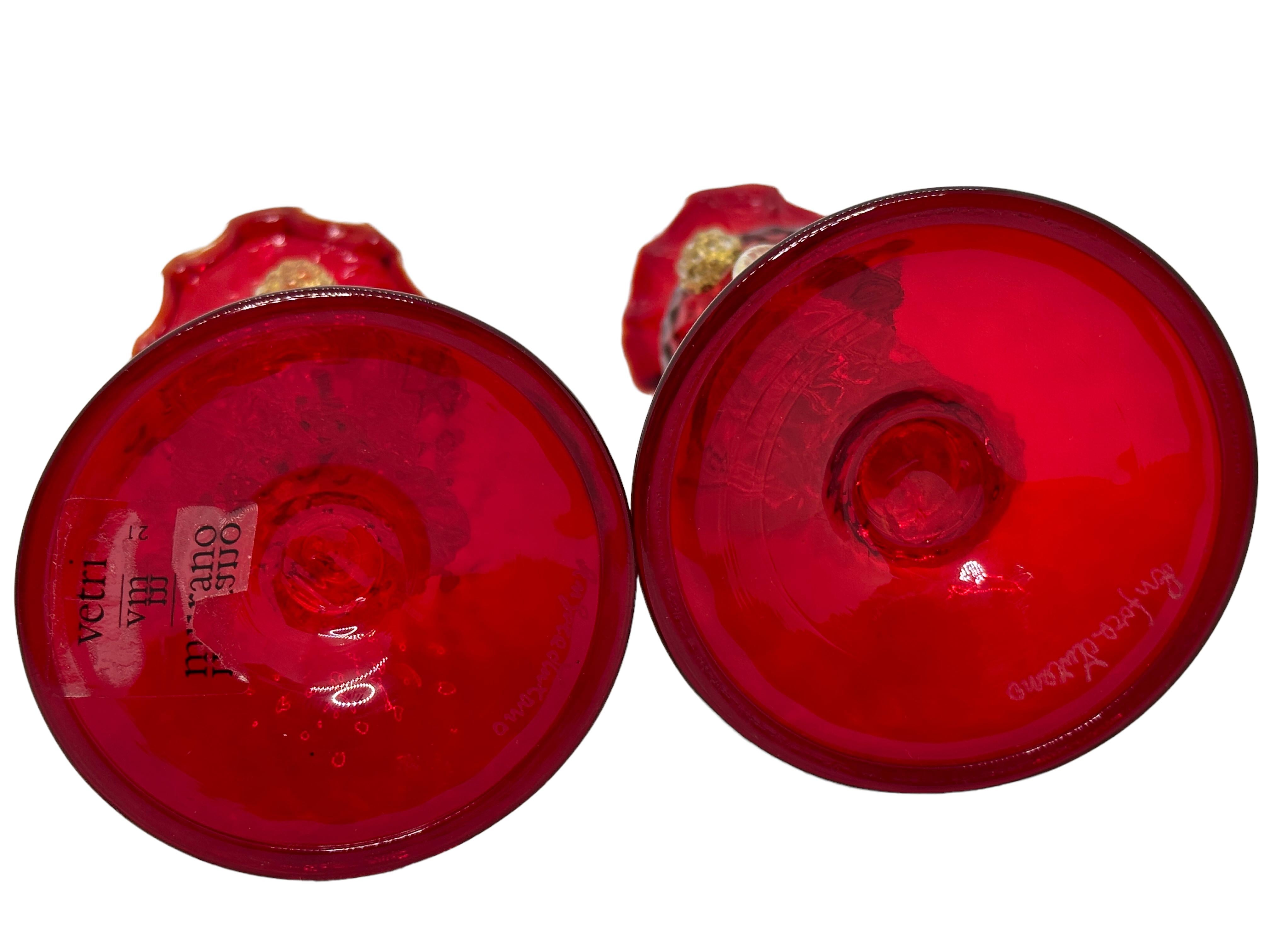 Bougeoirs en verre vénitien de Murano Salviati avec dauphins rouges et rubis Bon état - En vente à Nuernberg, DE