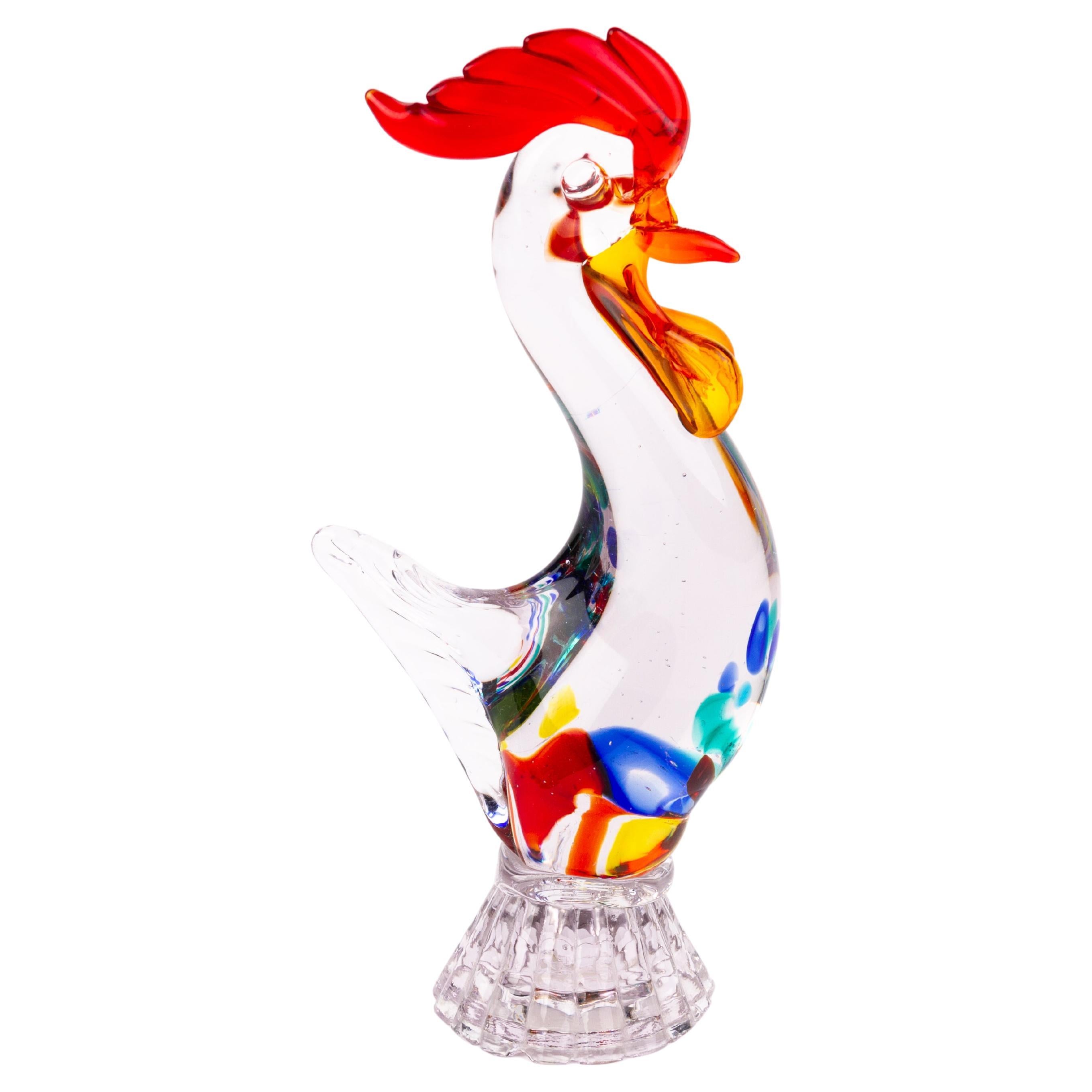Murano Venetian Glass Sculpture Cockerel For Sale