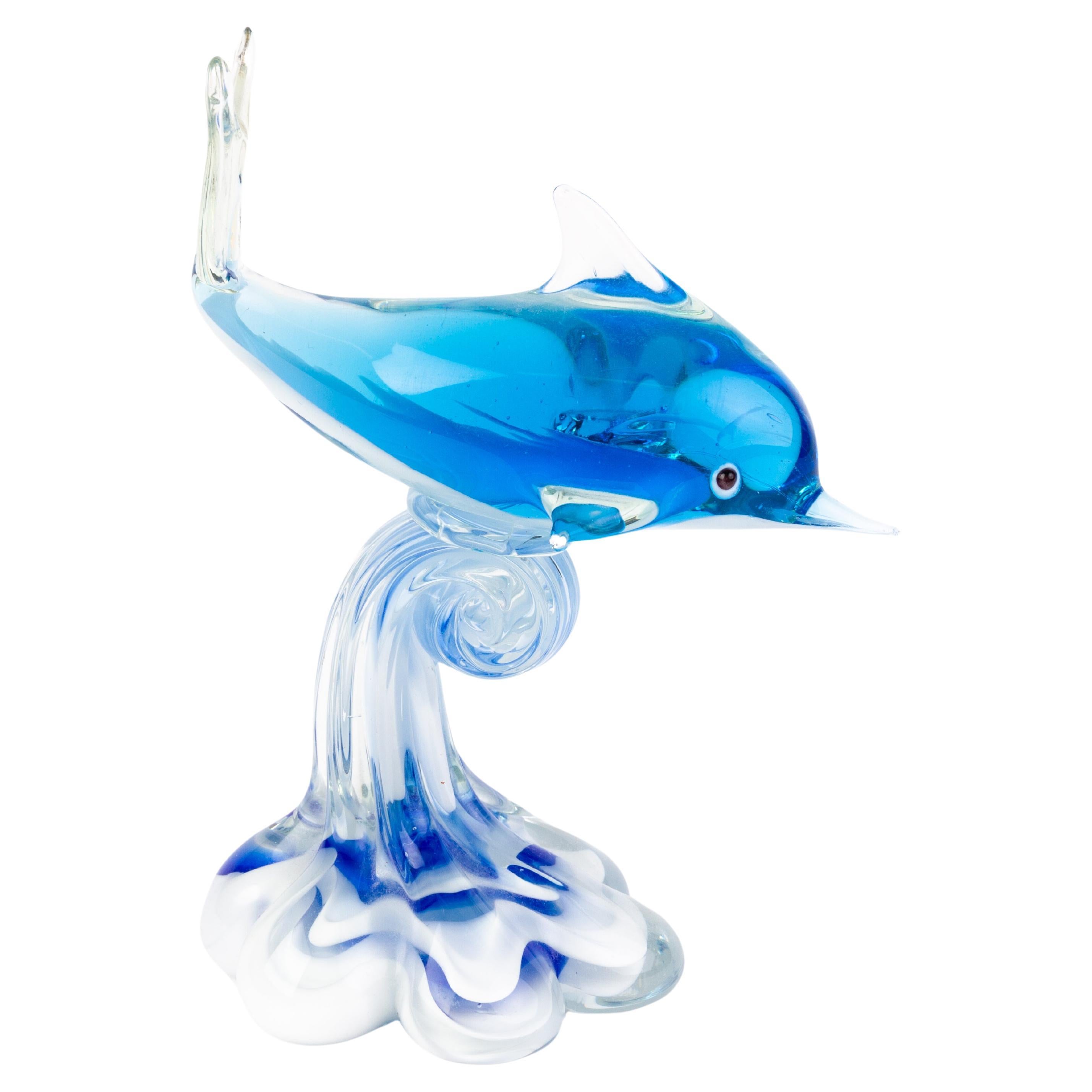 Murano Venetian Glass Sculpture Dolphin For Sale