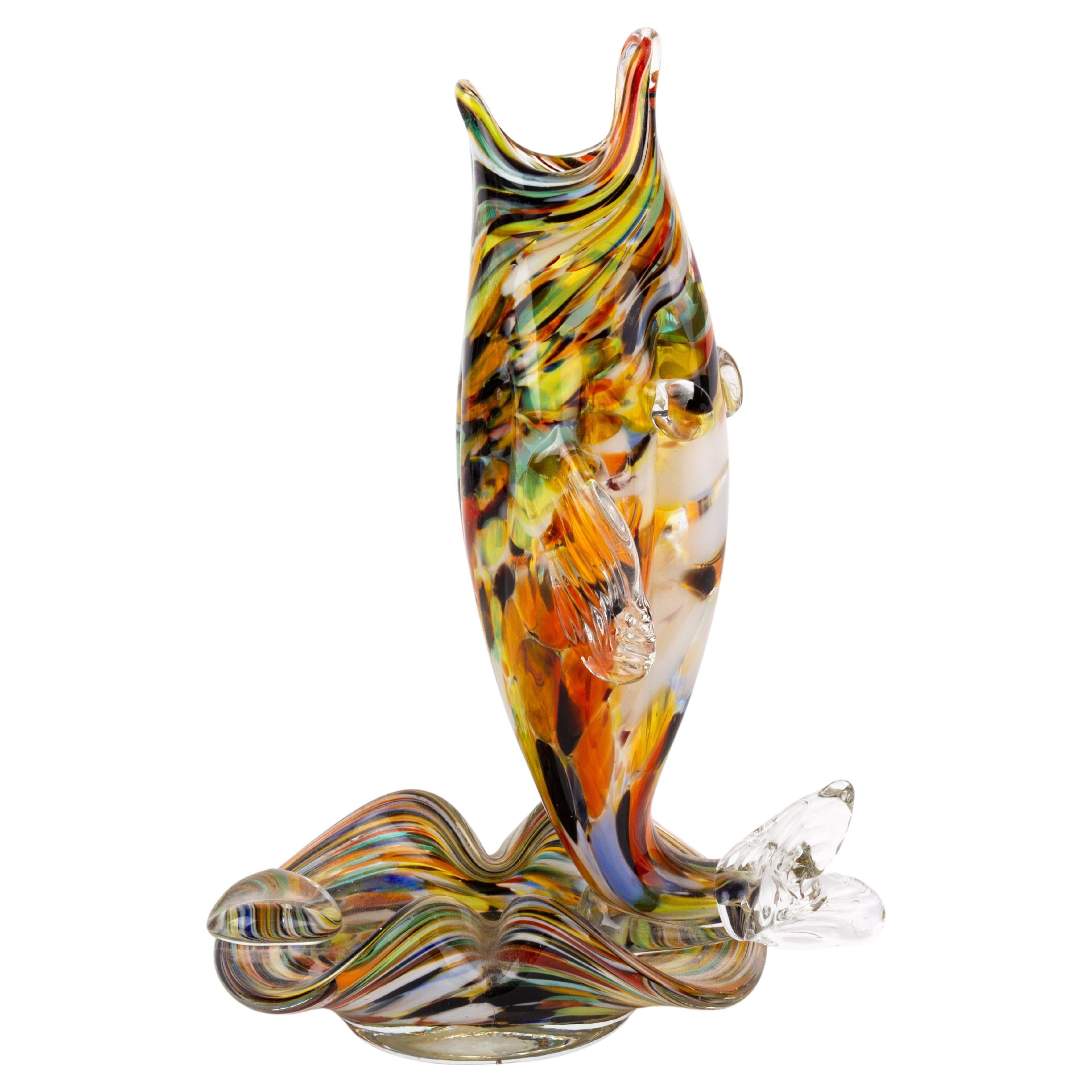 Murano Venetian Glass Sculpture Fish Vase  For Sale