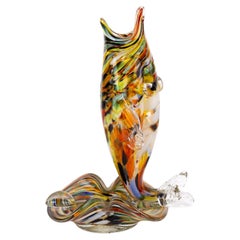 Murano Venetian Glass Sculpture Fish Vase 