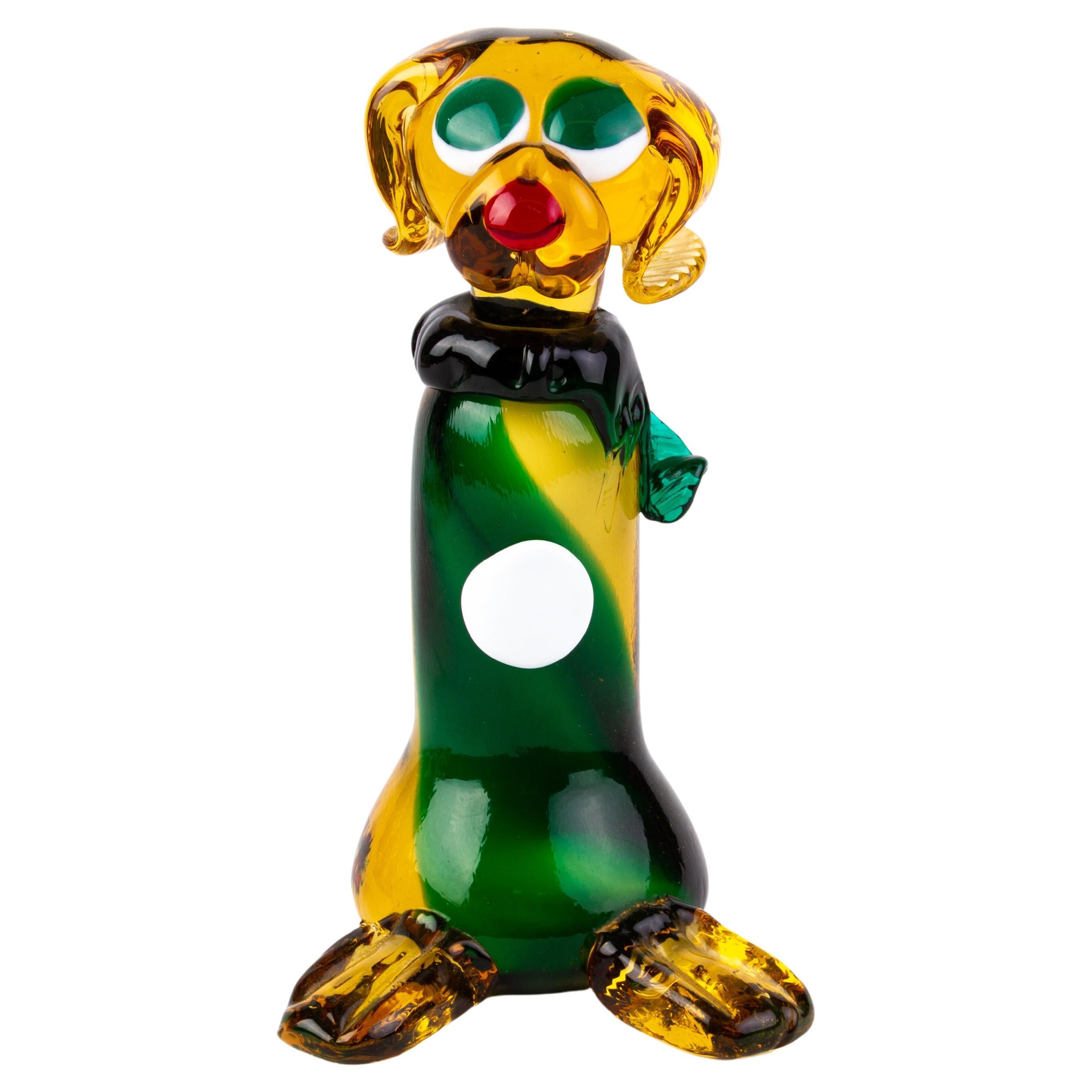Murano Venetian Glass Sculpture of Clown Dog For Sale