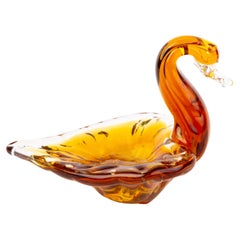 Murano Venetian Glass Sculpture Swan Ashtray 