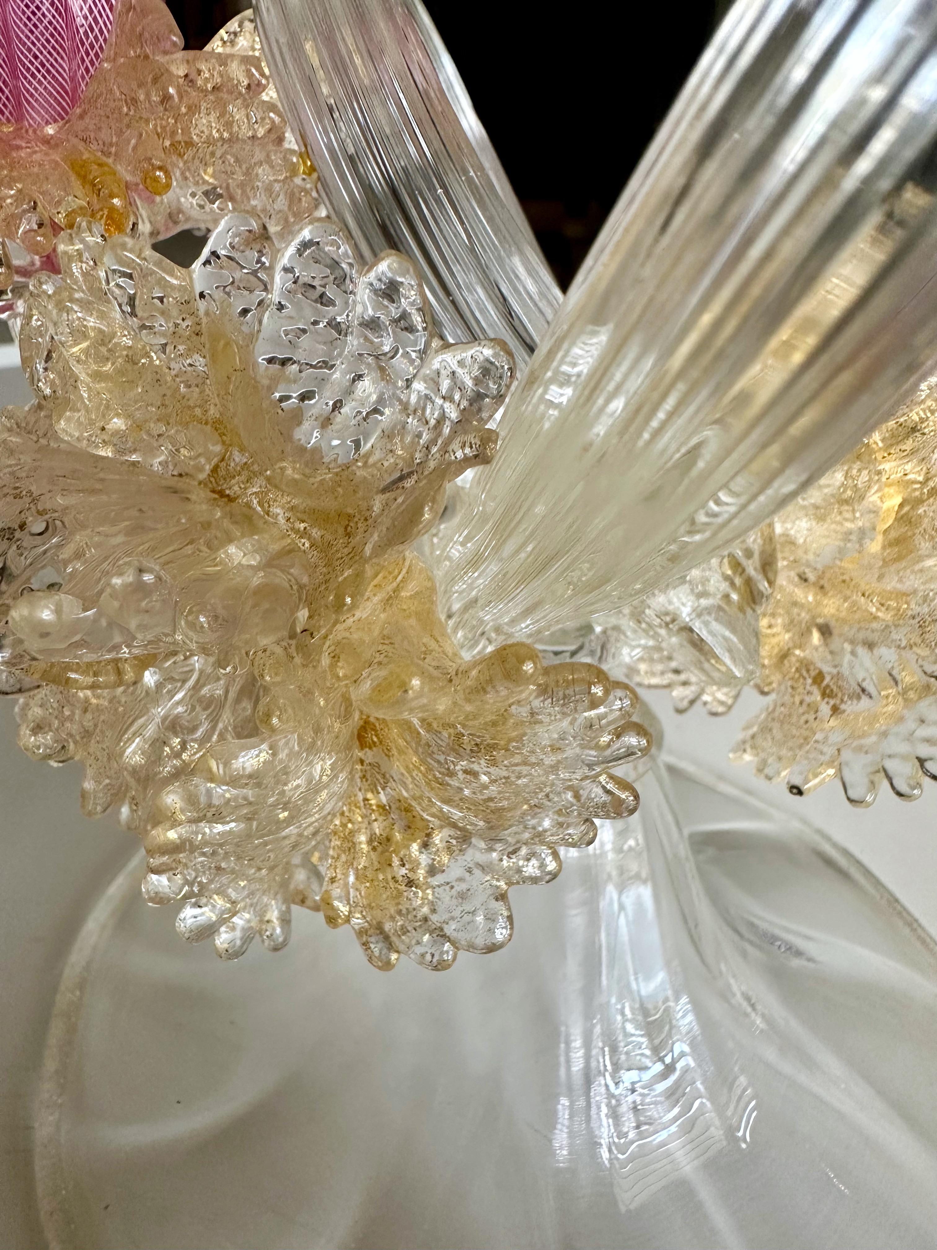 Organische venezianische Murano-Kandelaber aus Gold und klarem Kunstglas im Angebot 6