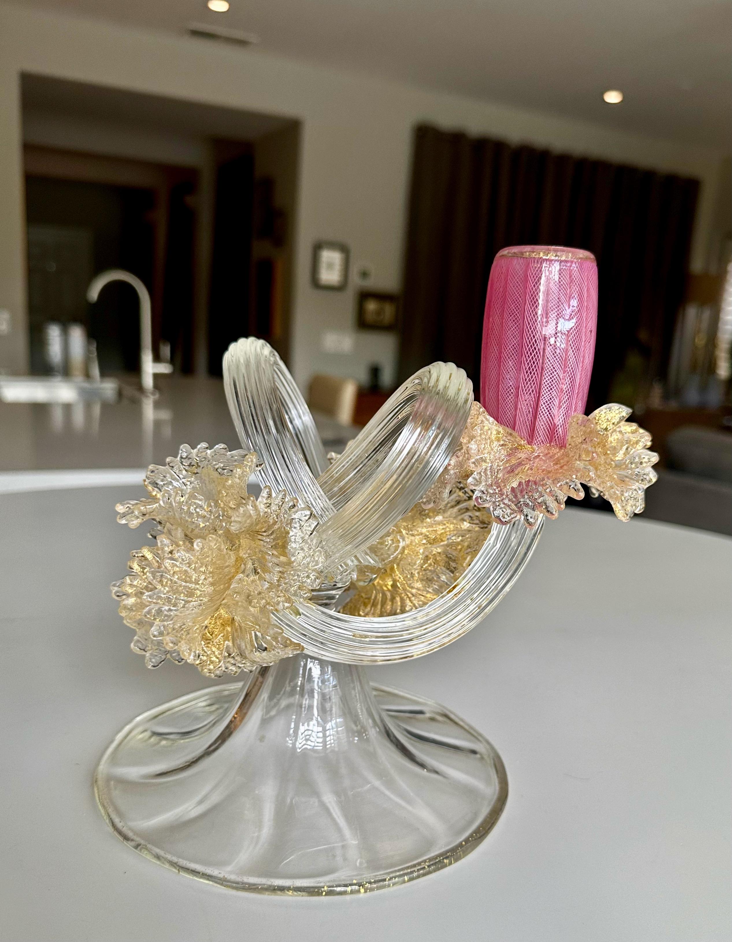Organische venezianische Murano-Kandelaber aus Gold und klarem Kunstglas im Angebot 12