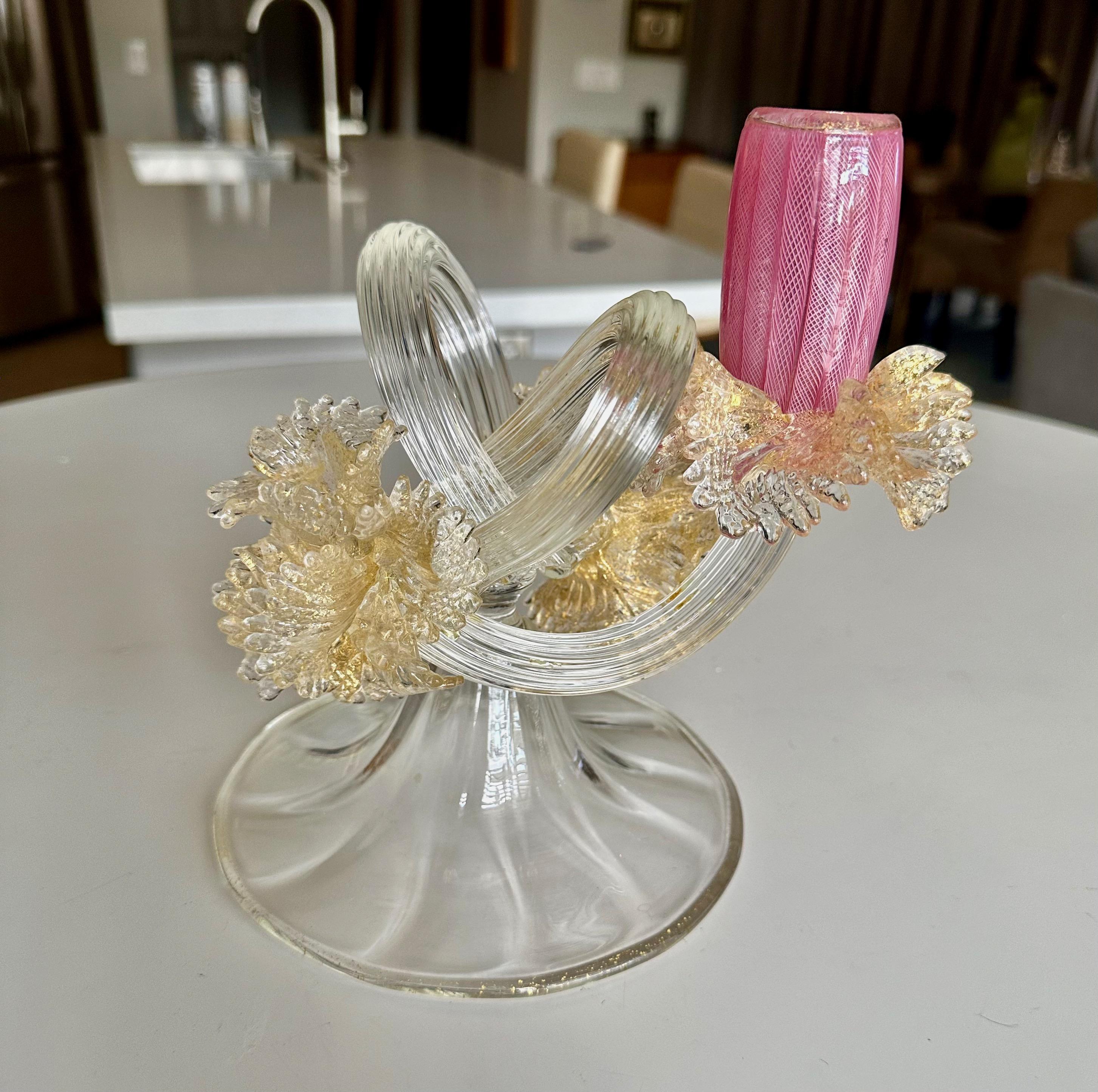 Organische venezianische Murano-Kandelaber aus Gold und klarem Kunstglas (Italienisch) im Angebot