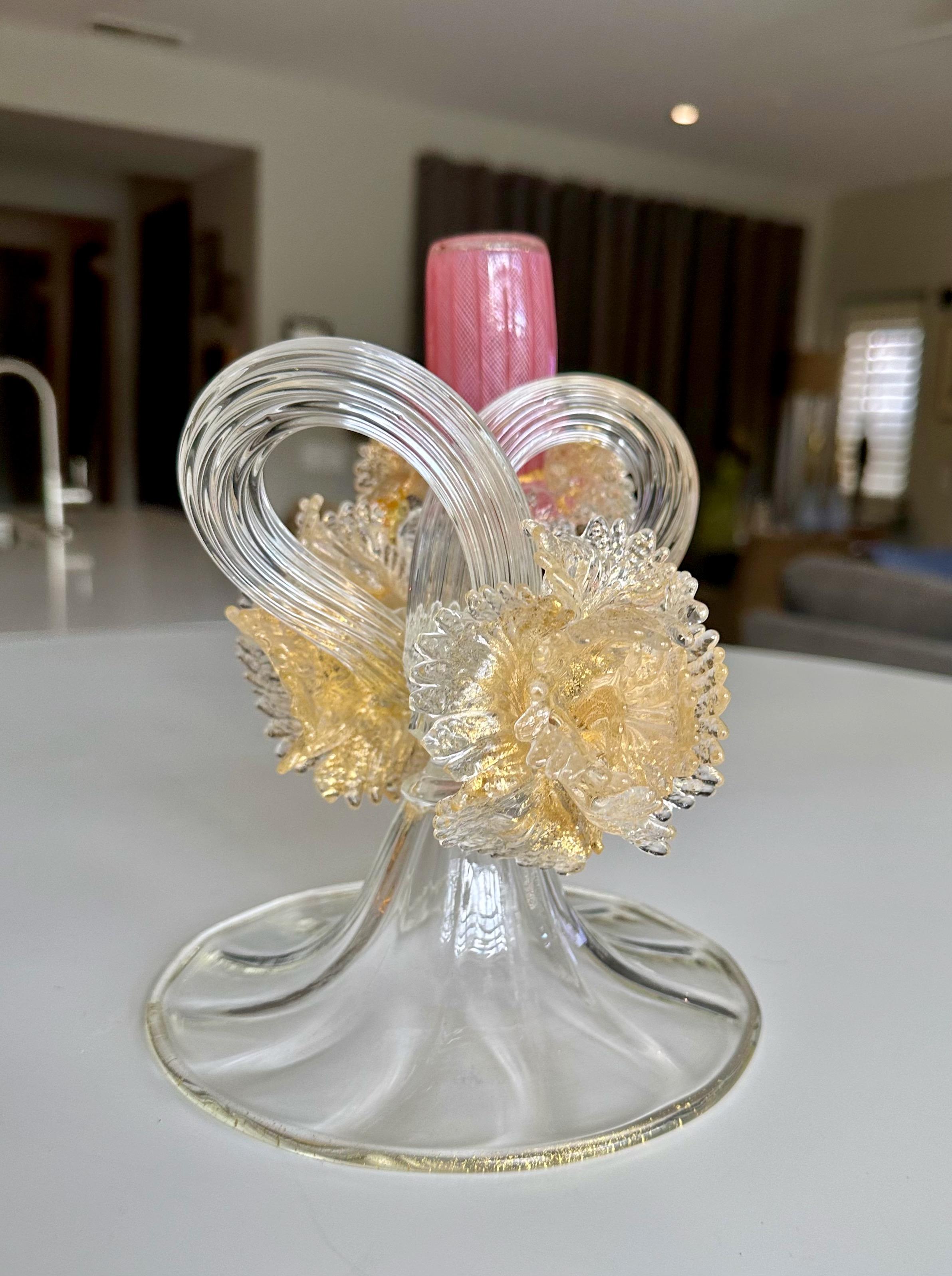 Organische venezianische Murano-Kandelaber aus Gold und klarem Kunstglas im Zustand „Gut“ im Angebot in Palm Springs, CA