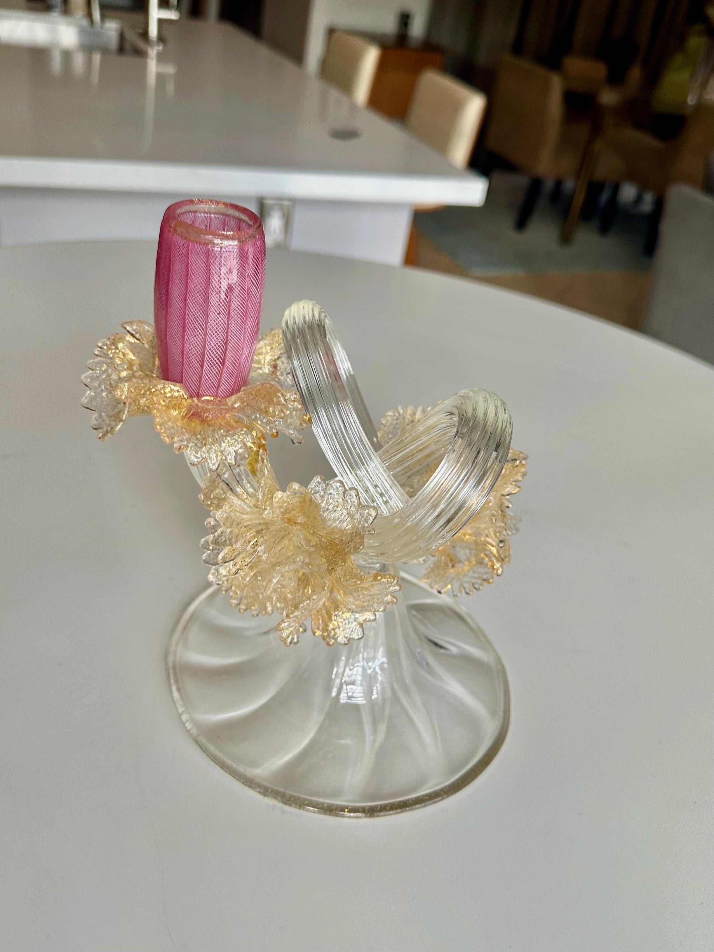 Organische venezianische Murano-Kandelaber aus Gold und klarem Kunstglas (Ende des 20. Jahrhunderts) im Angebot